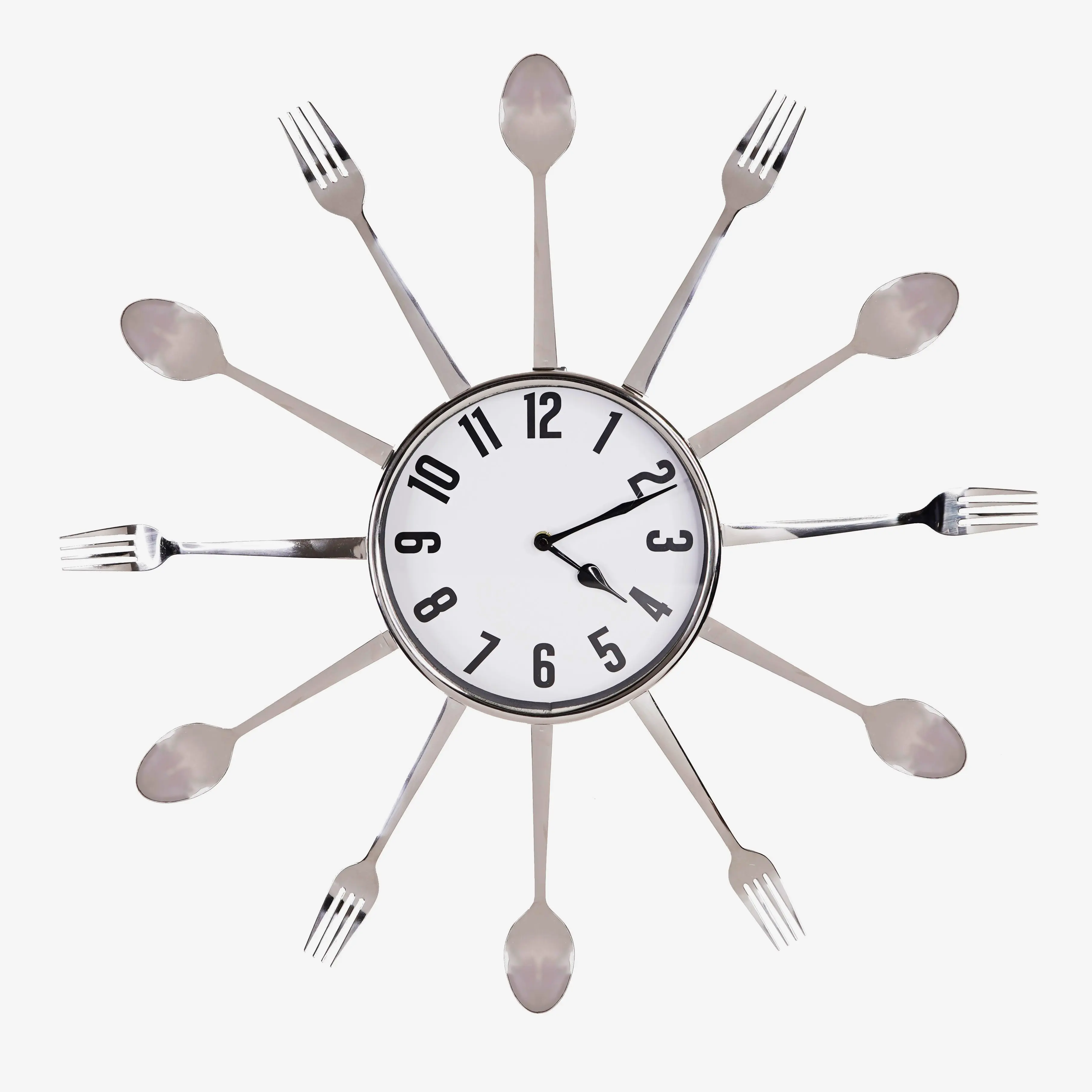 22 inch stainless steel utensil wall clock large statement kitchen decor timepiece for dining room or restaurant wall