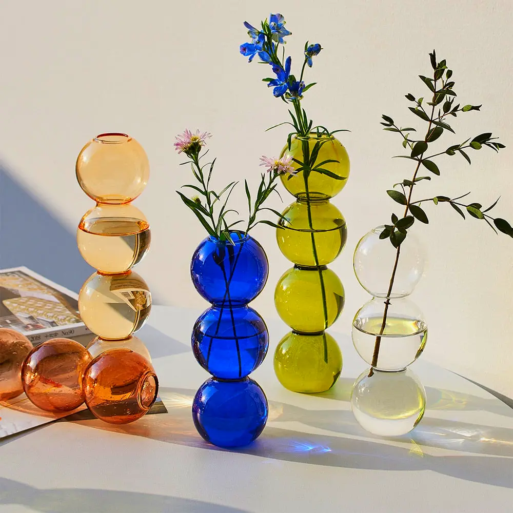 Artistic Abstract Bubble Glass Vase in multiple colors and sizes perfect for fresh flowers in living room or entryway decor