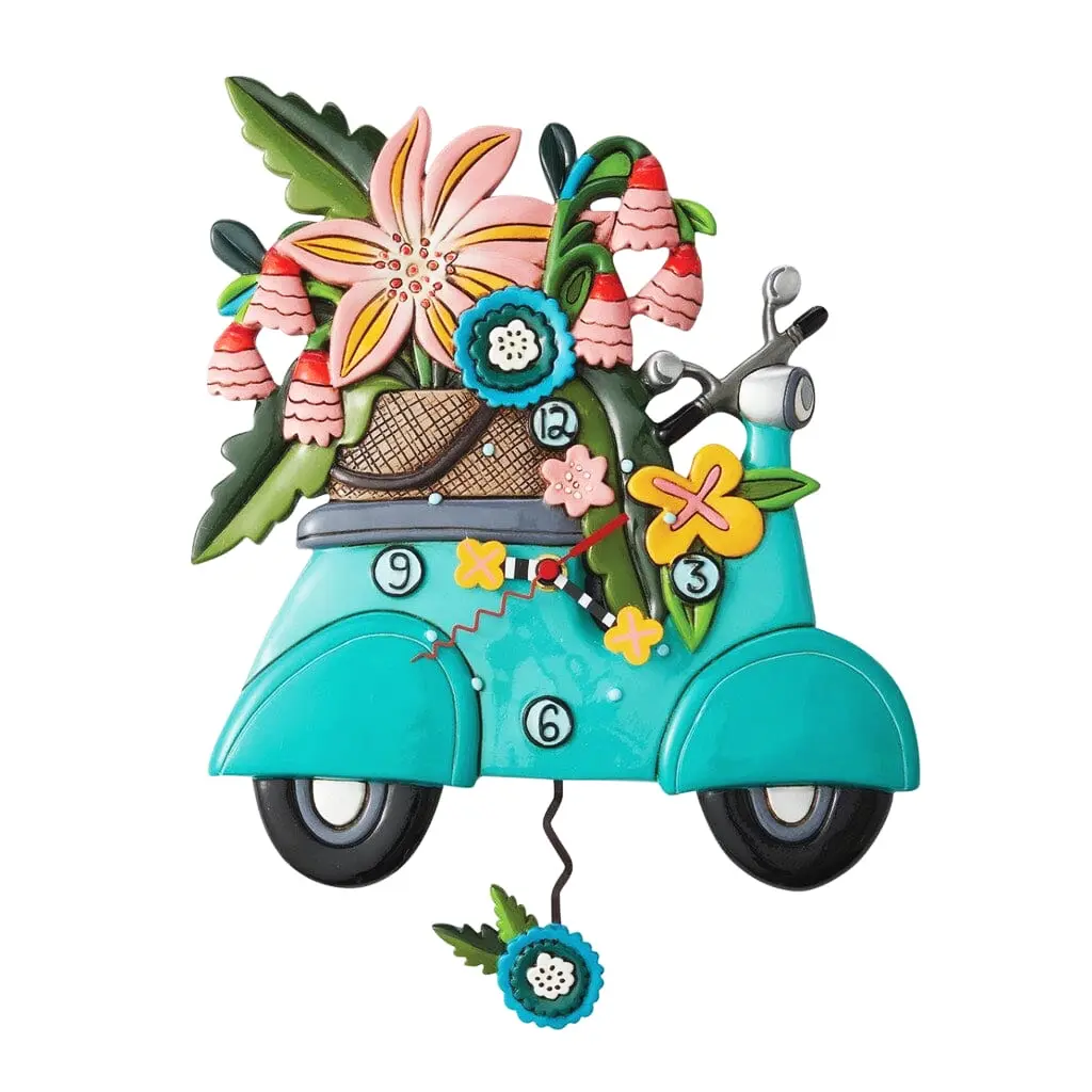 Scoot-In Through Life scooter themed wall clock for kids bedroom or playroom