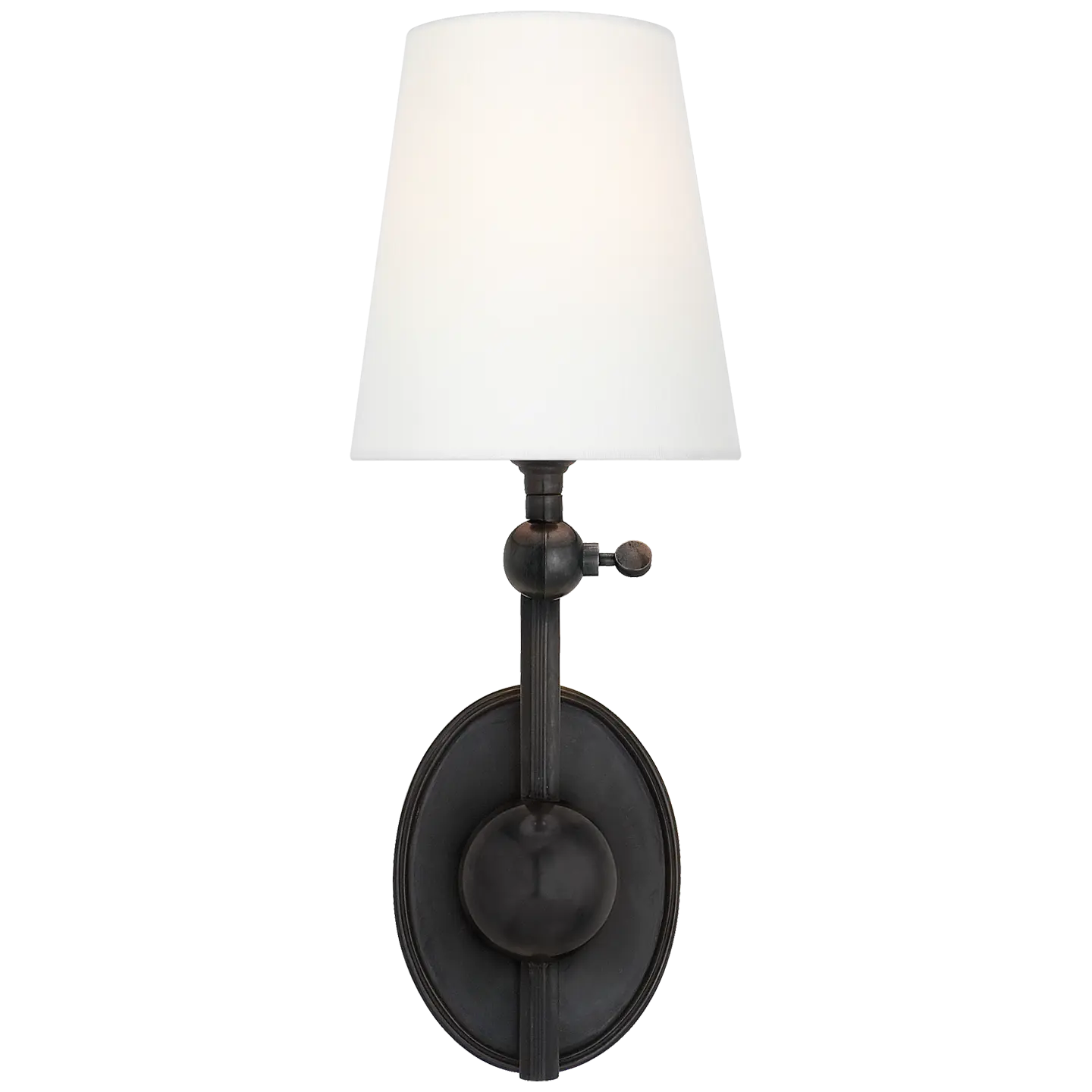 Pivoting linen shade wall sconce, versatile wall lighting for bedside, reading nook, or office walls