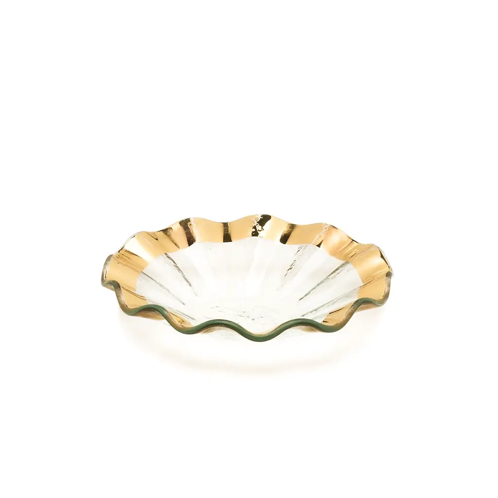 Annieglass Ruffle Bowl 7 Inch Gold Platinum chic gold platinum glass ruffle bowl for dining or decor