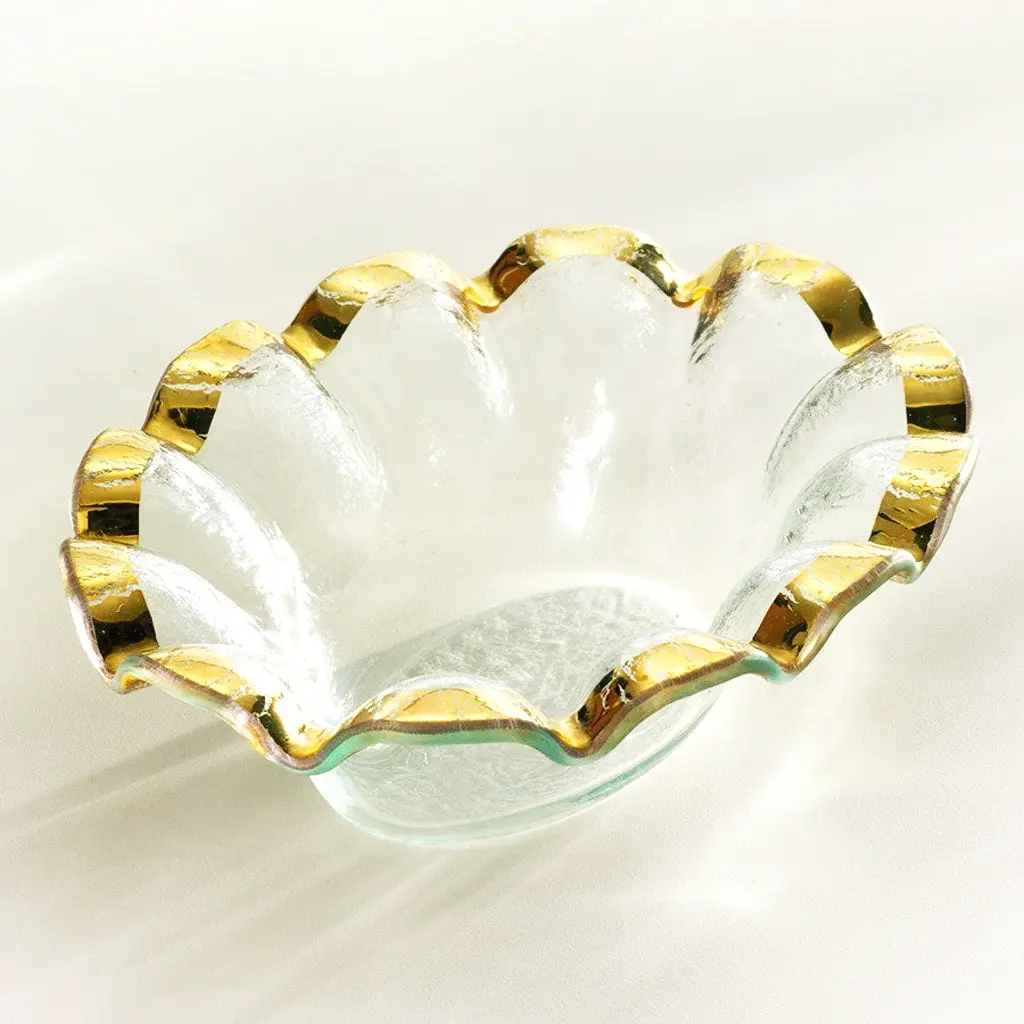 Annieglass Ruffle Dip Bowl in gold platinum luxury serving dish for dining or entertaining