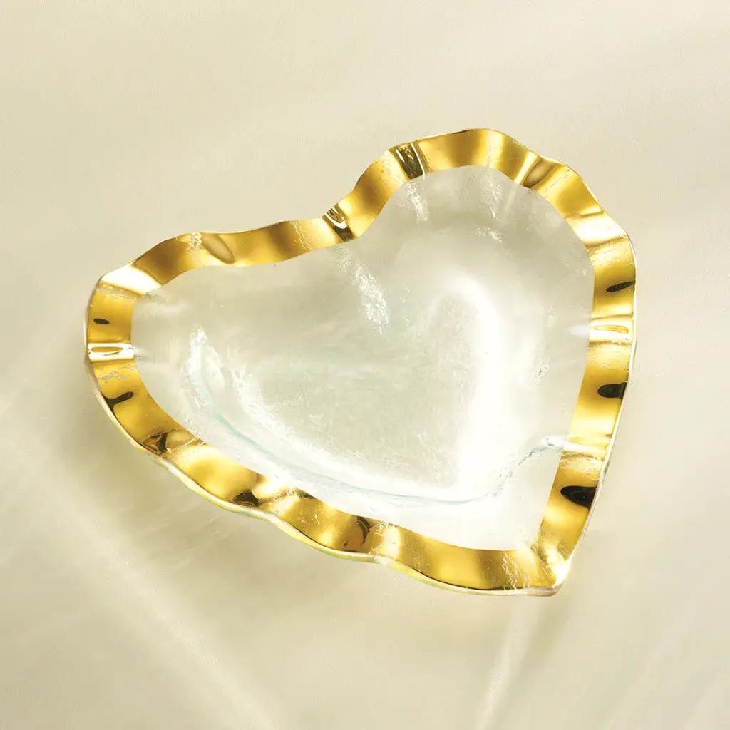 Annieglass Ruffle Heart Bowl in gold platinum romantic centerpiece for dining or bedroom vanity