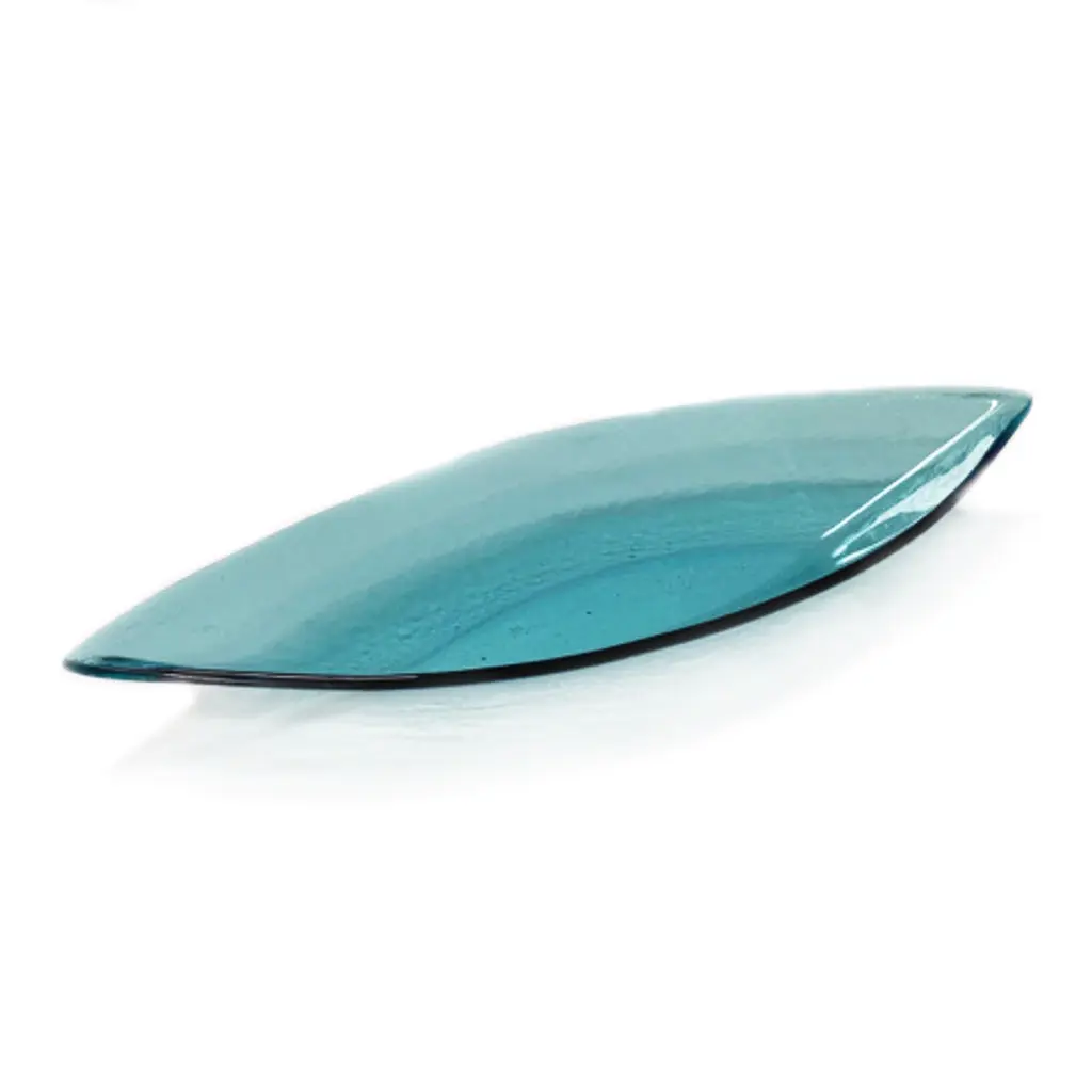 Annieglass Ultramarine Small Canoe Bowl artistic glass canoe shaped bowl for coastal dining decor