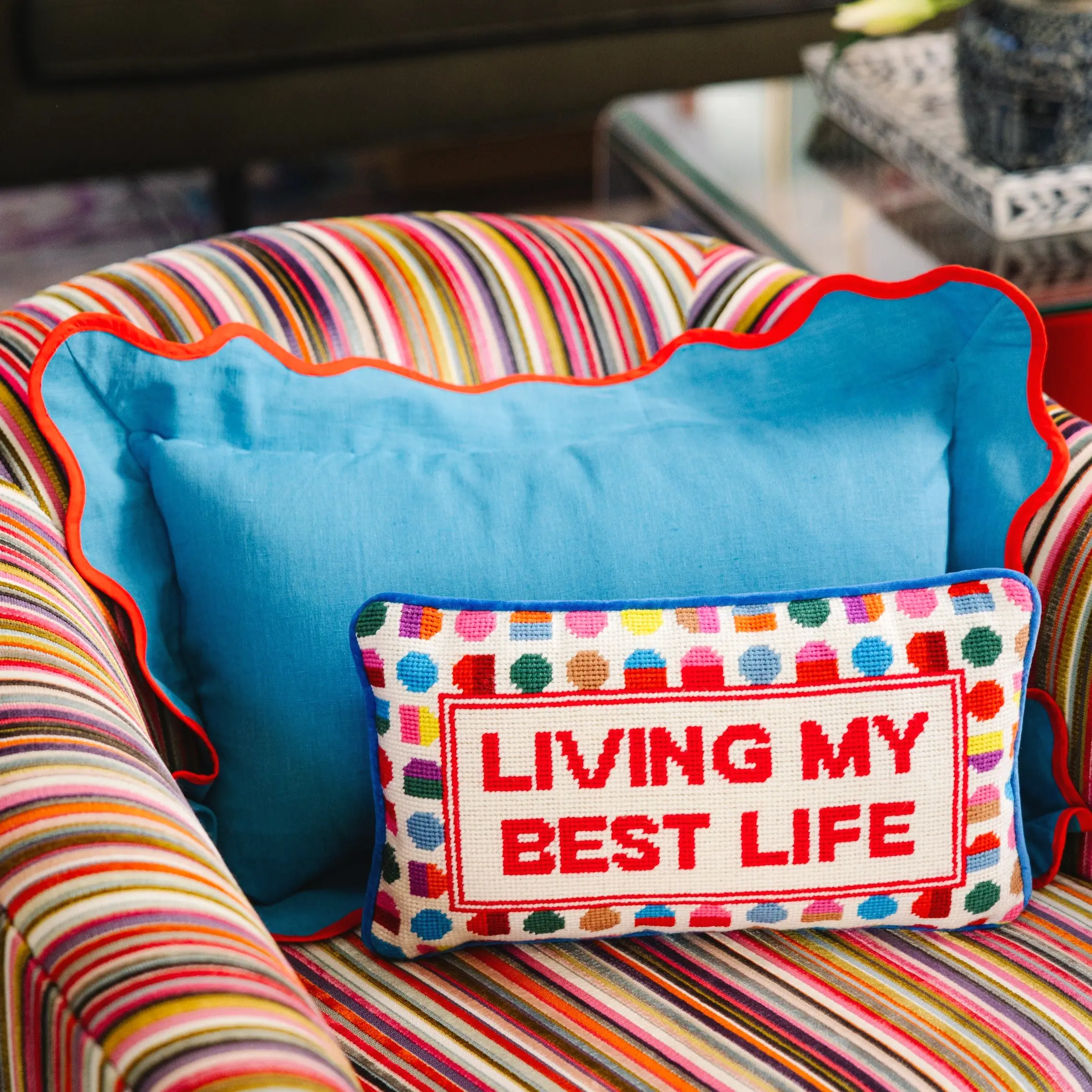 Best Life needlepoint pillow perfect for bedroom, sofa, or modern living room decor
