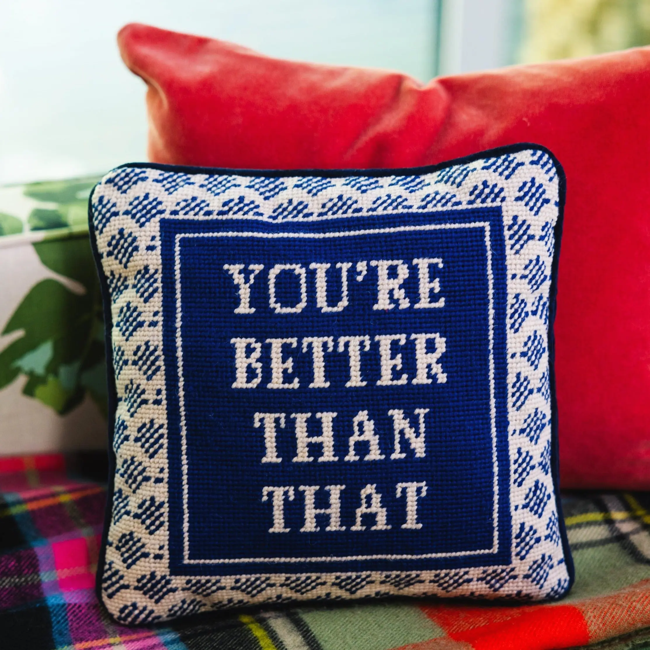 Better Than That needlepoint pillow decorative sofa cushion for living room or lounge
