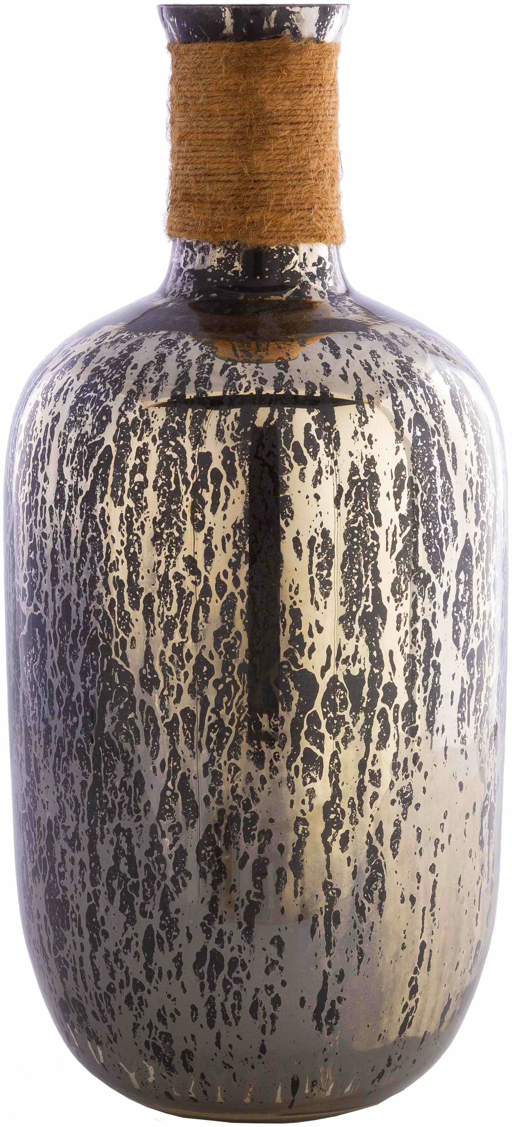 Black glass vase with natural jute detail - modern farmhouse accent for living room shelves, entryway console or bedroom decor