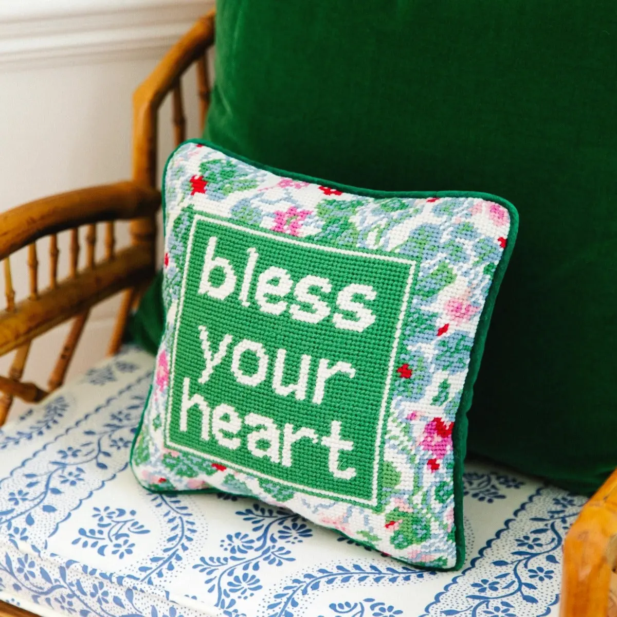 Bless Your Heart southern needlepoint decorative pillow for living room bedroom regional home decor