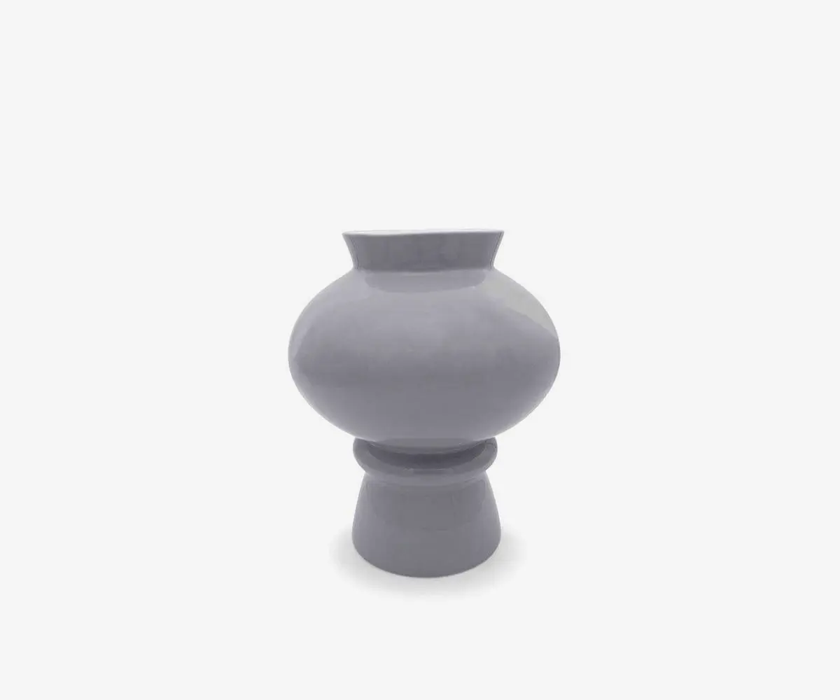 Grey & white ceramic orb vase decorative accent for tabletops.