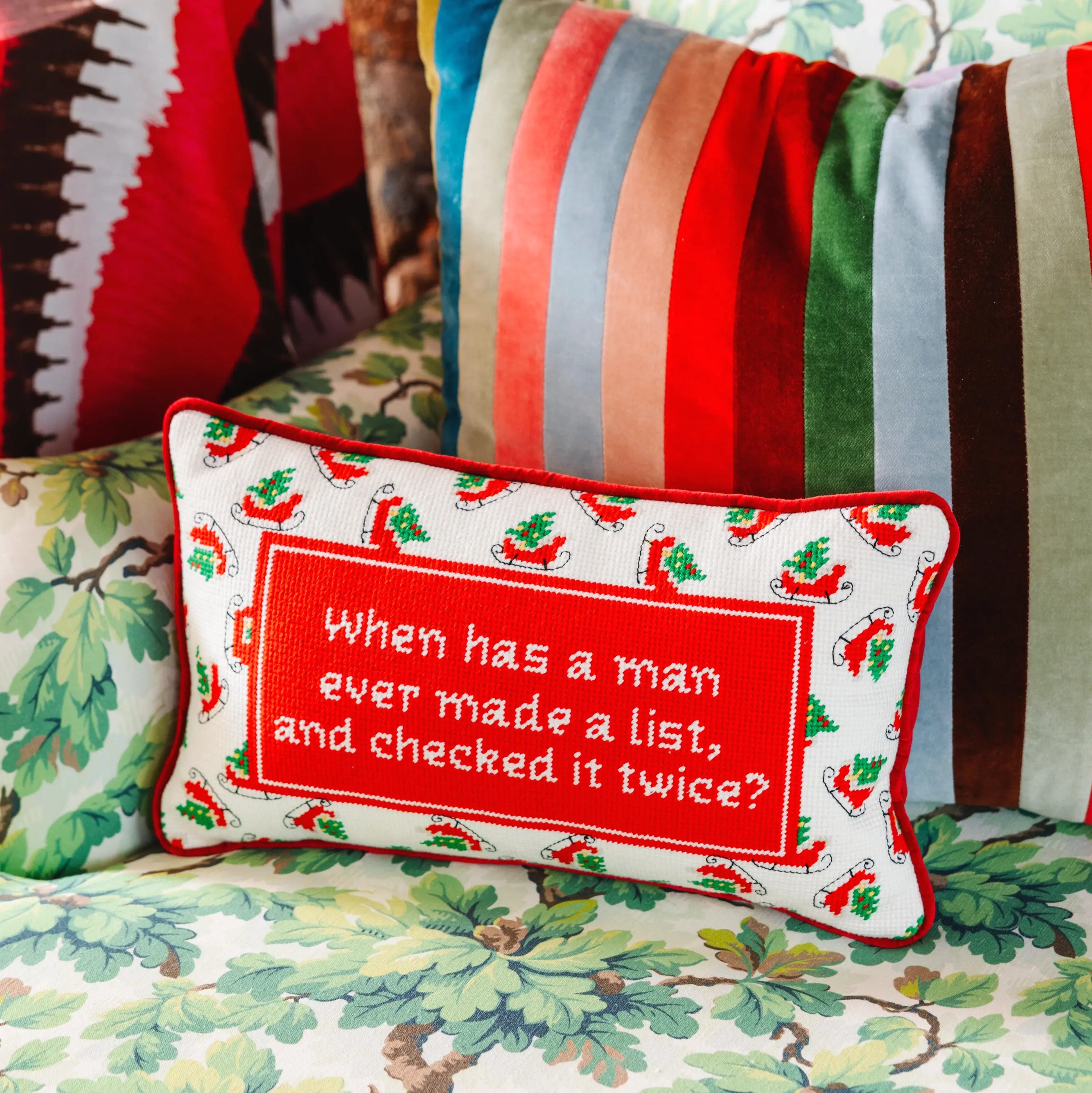 Check it Twice holiday pillow for Christmas office or bedroom.