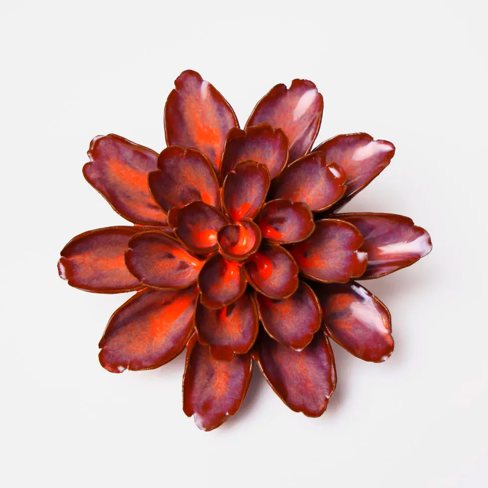 Rustic small ceramic flower wall decor in rust finish perfect for kitchen wall gallery or farmhouse style bathroom accent