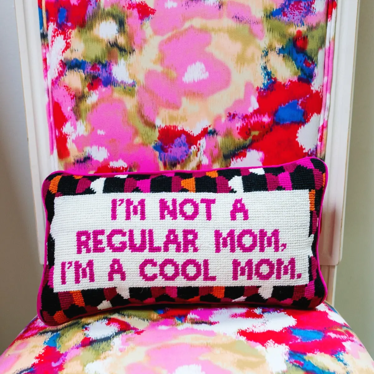 Cool Mom trendy mother needlepoint lumbar pillow for living room bedroom family home decor statement