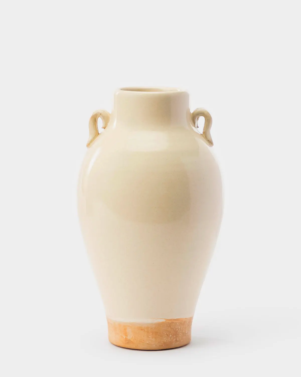 Cream double handle vase. Farmhouse kitchen or entryway decor.
