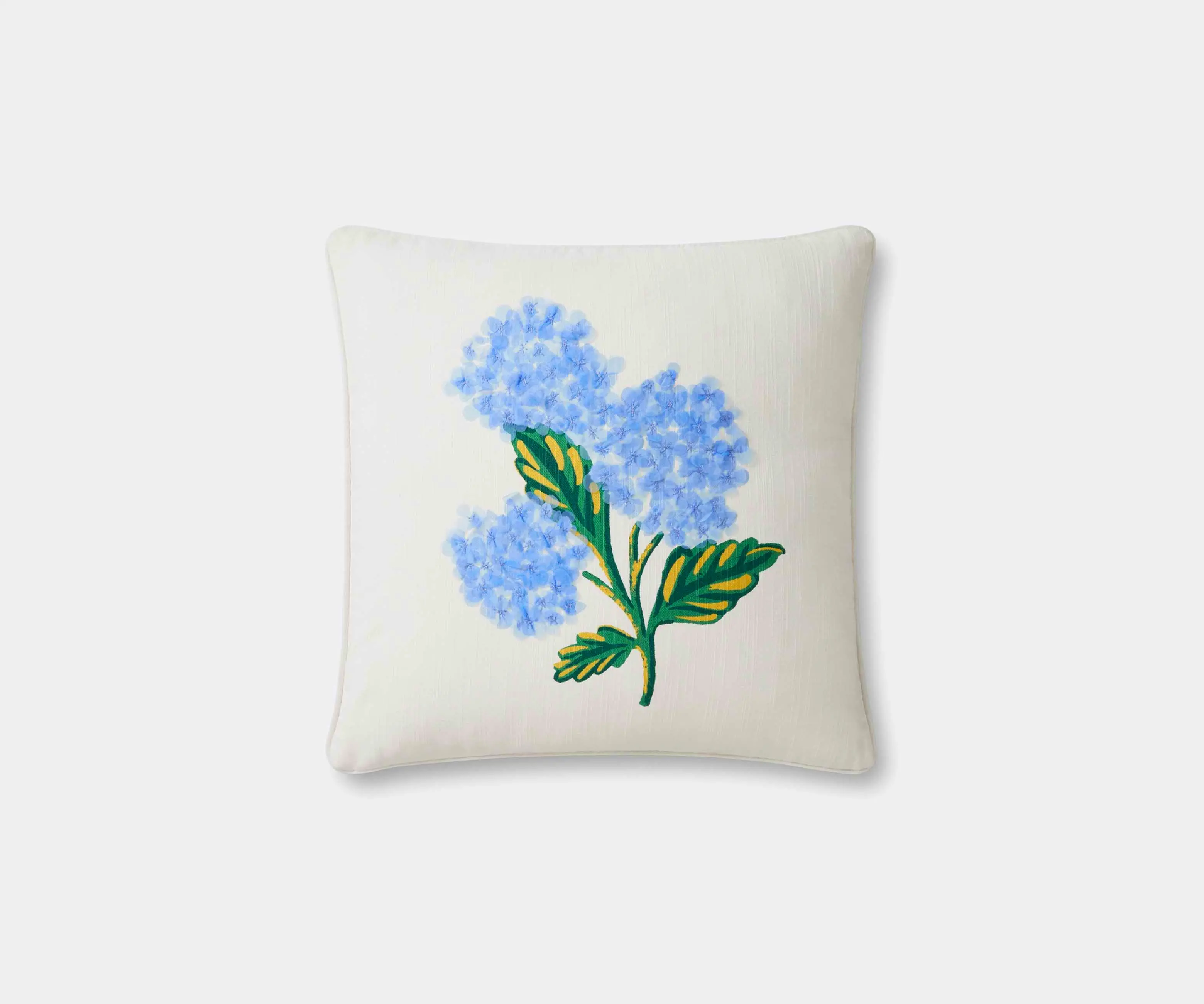 Cream hydrangea bouquet embellished pillow for floral accents.