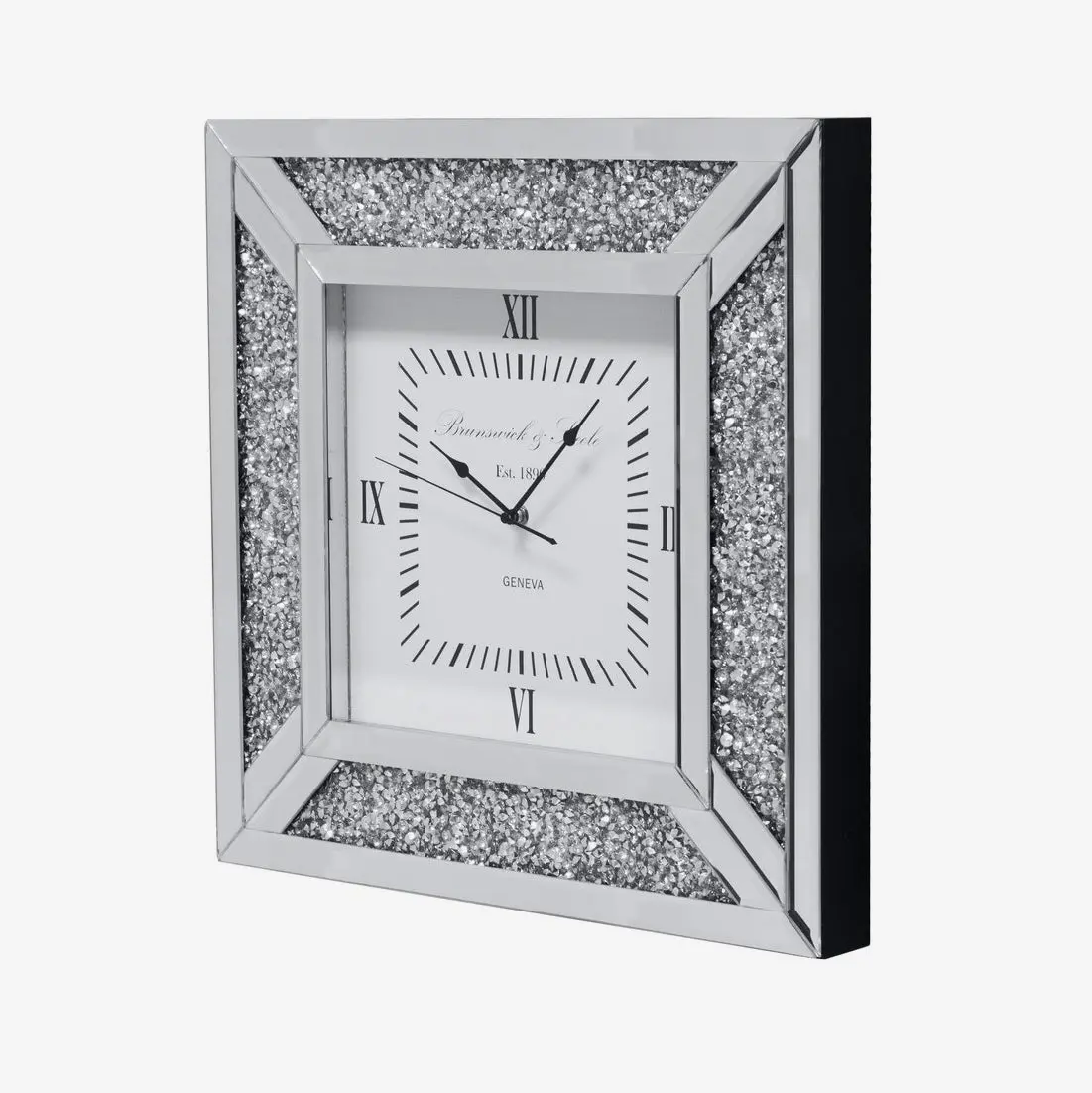 Diamond square mirror wall clock from Seguso Collection geometric reflective timepiece for modern living room decor