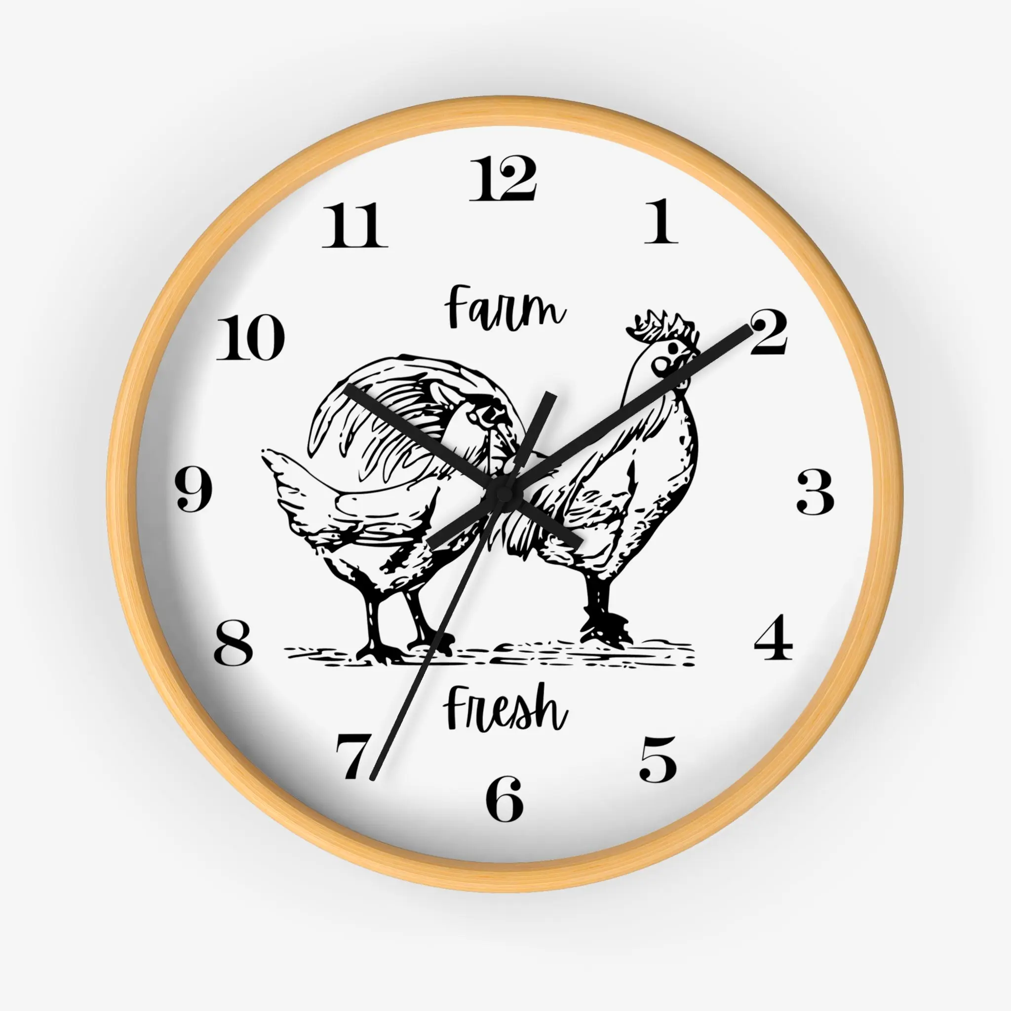 Farm Fresh 10 inch seasonal black wall clock with wooden hands rustic farmhouse kitchen wall decor timepiece
