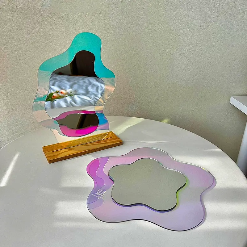 Decorative Flower Mirror with Wooden Stand elegant vanity accessory for bedroom dresser or bathroom counter display