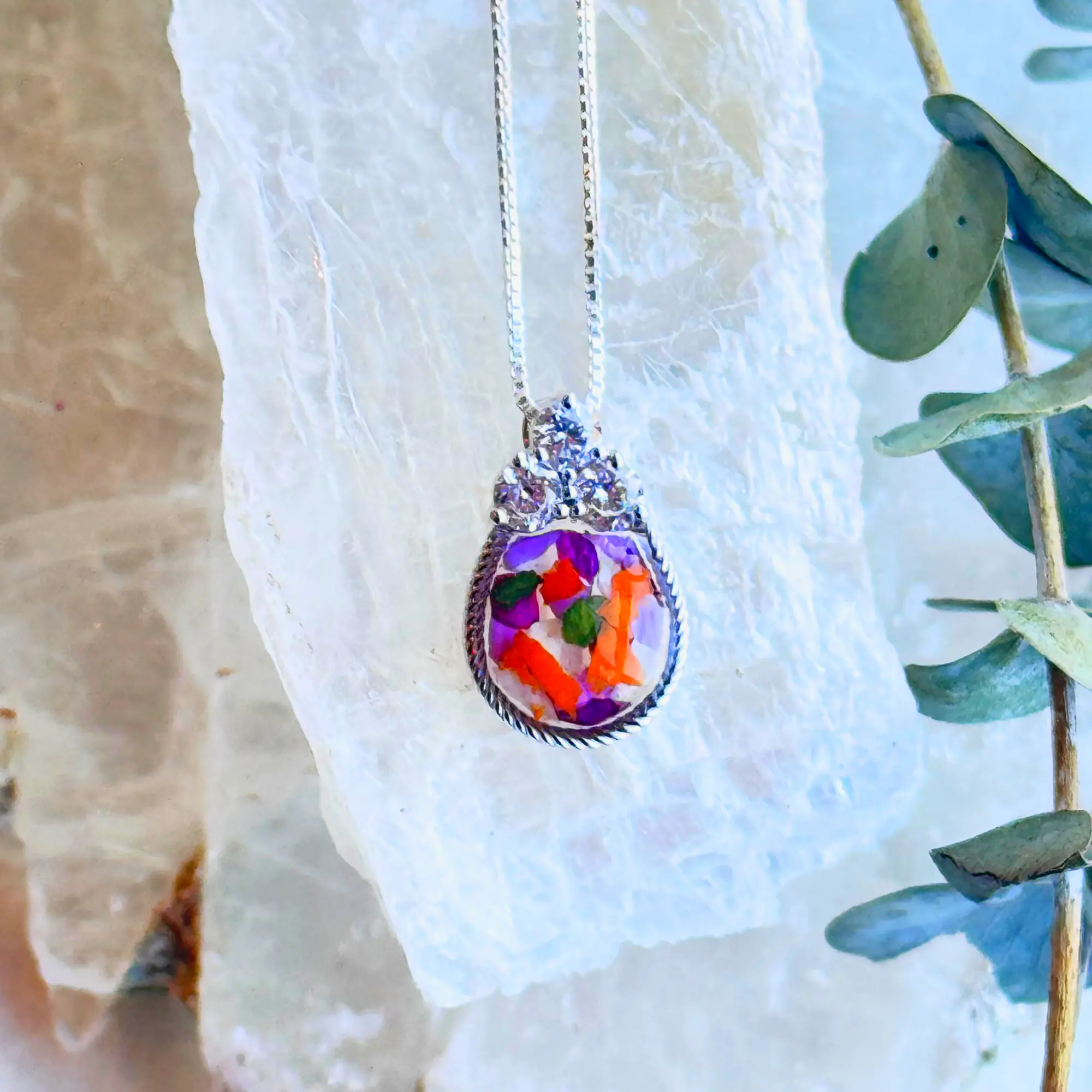Handmade clay heart pendant. Forever in My Heart floral necklace.