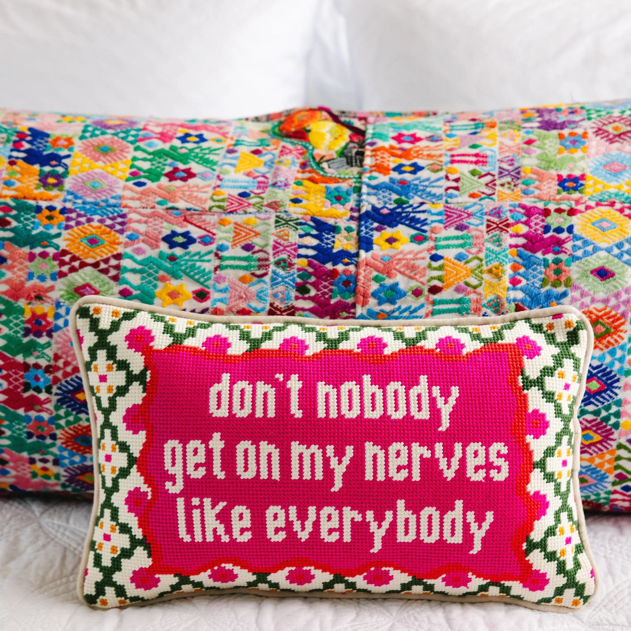 Get On My Nerves needlepoint pillow witty accent for couch, office chair, or bedroom space
