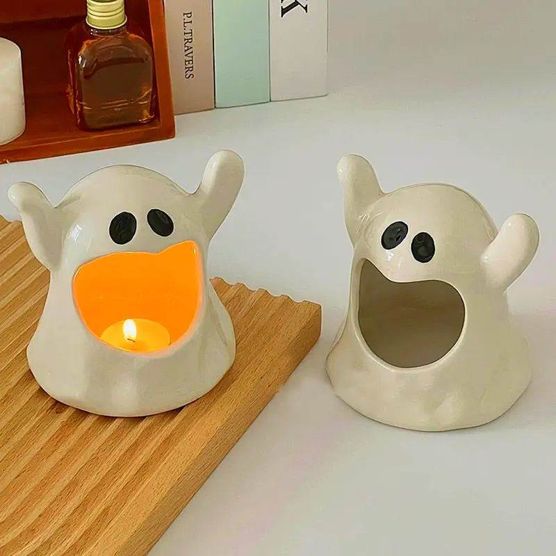 Spooky Ghost Candle Holder for Halloween home decor festive accent piece for mantel entry table or party decoration