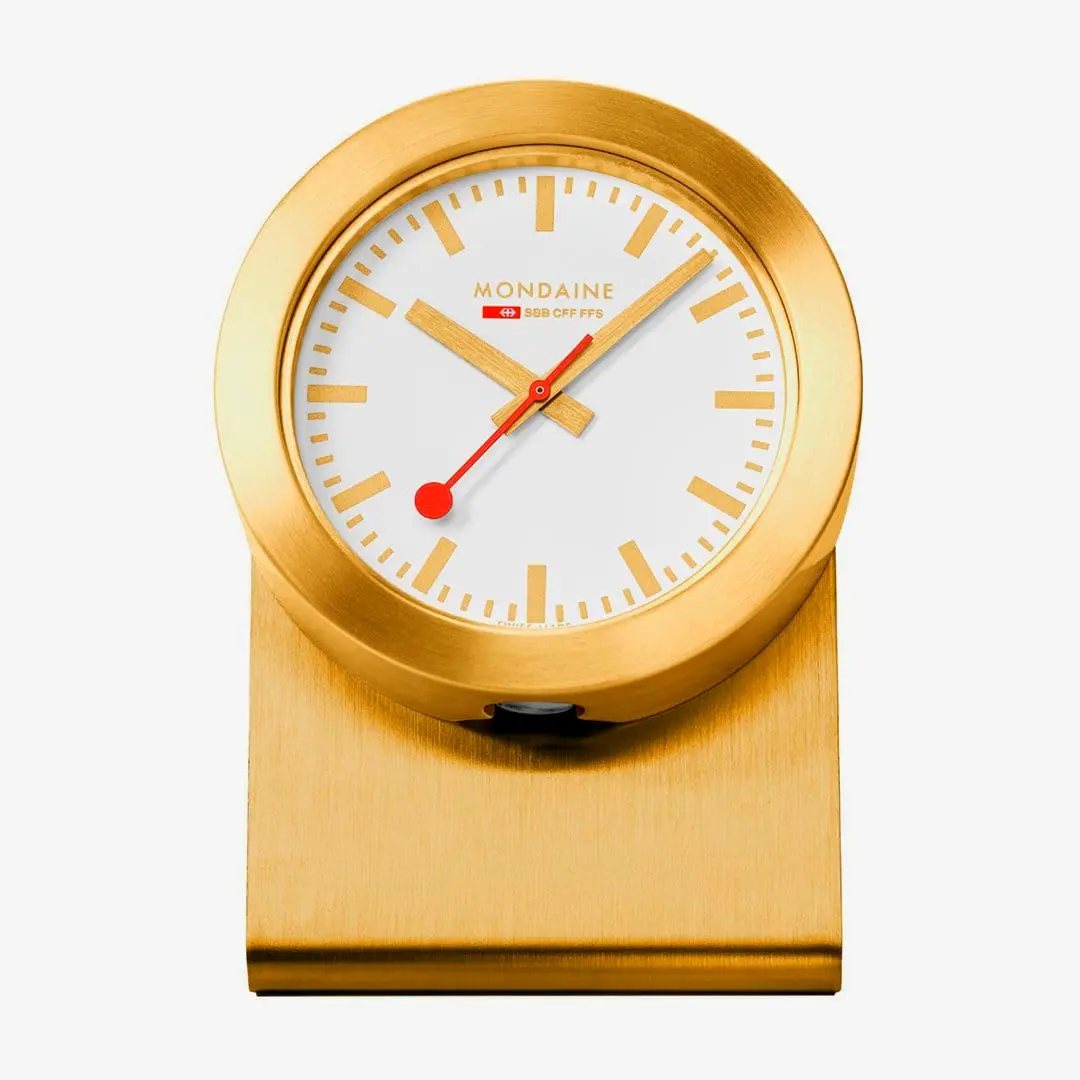 Golden aluminum magnet table clock 50mm chic and stylish for home office desk or decorative accents.
