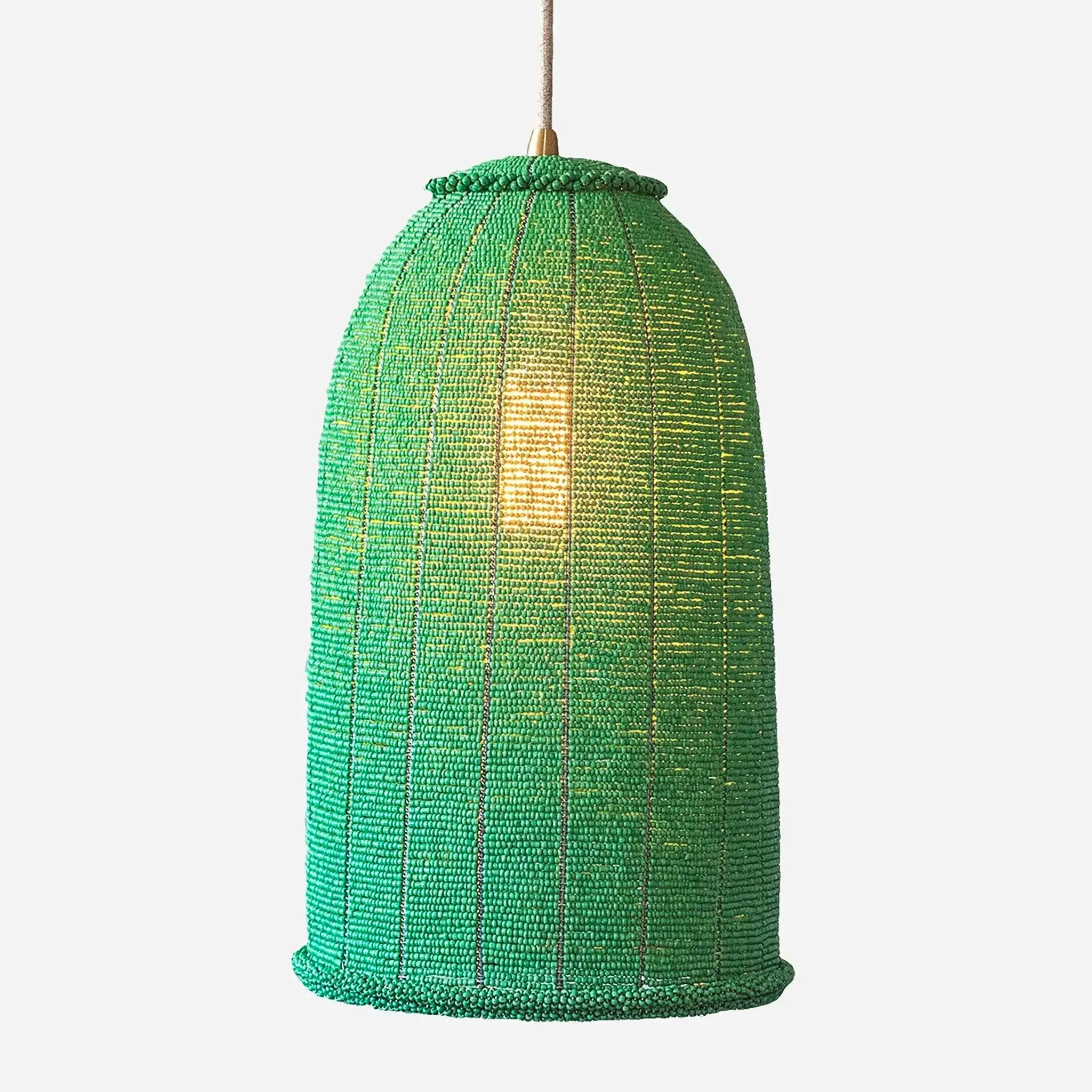 Green beaded kitchen island pendant light for modern dining or bar area lighting