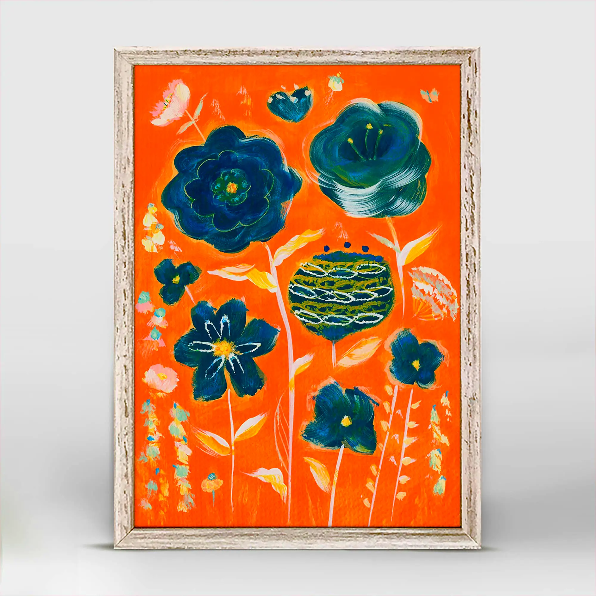 Elegant Blue Bouquet mini framed canvas floral wall decor for cottage bedroom bathroom accent or kitchen gallery wall
