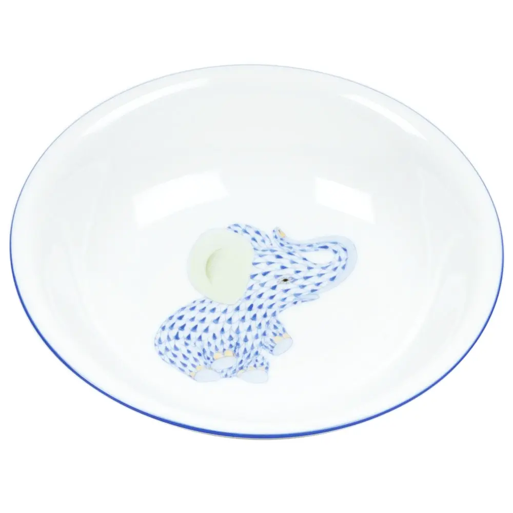 Herend Porcelain Elephant Baby Bowl Blue Raspberry playful elephant design baby bowl for nursery use