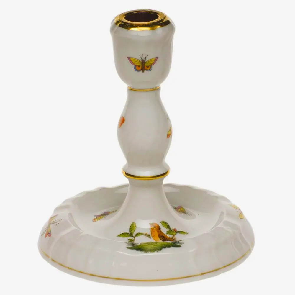 Herend Rothschild bird porcelain candlestick for elegant dining or living room decor.