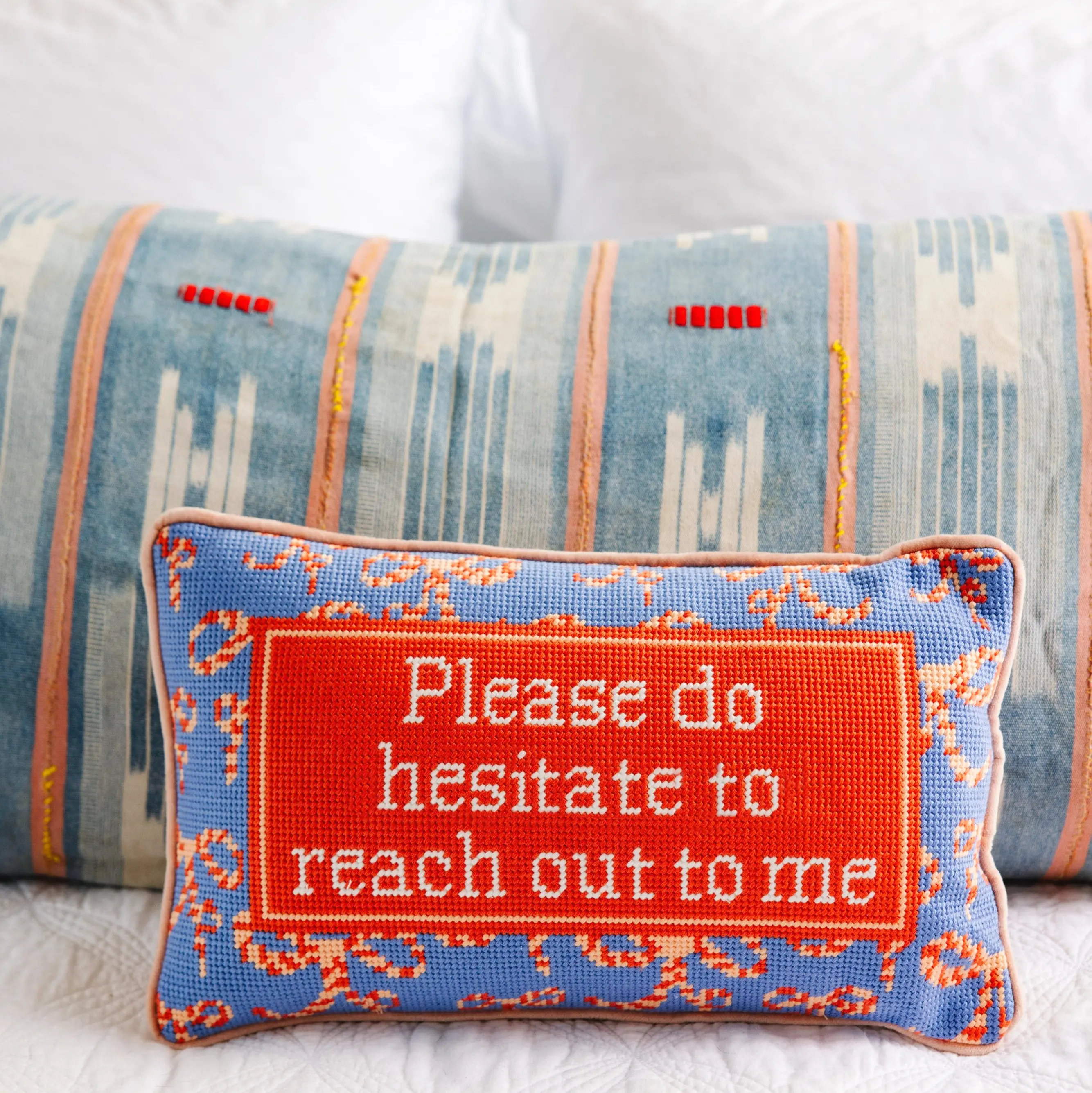 Hesitate motivational needlepoint throw pillow for bedroom living room inspirational home decor accent