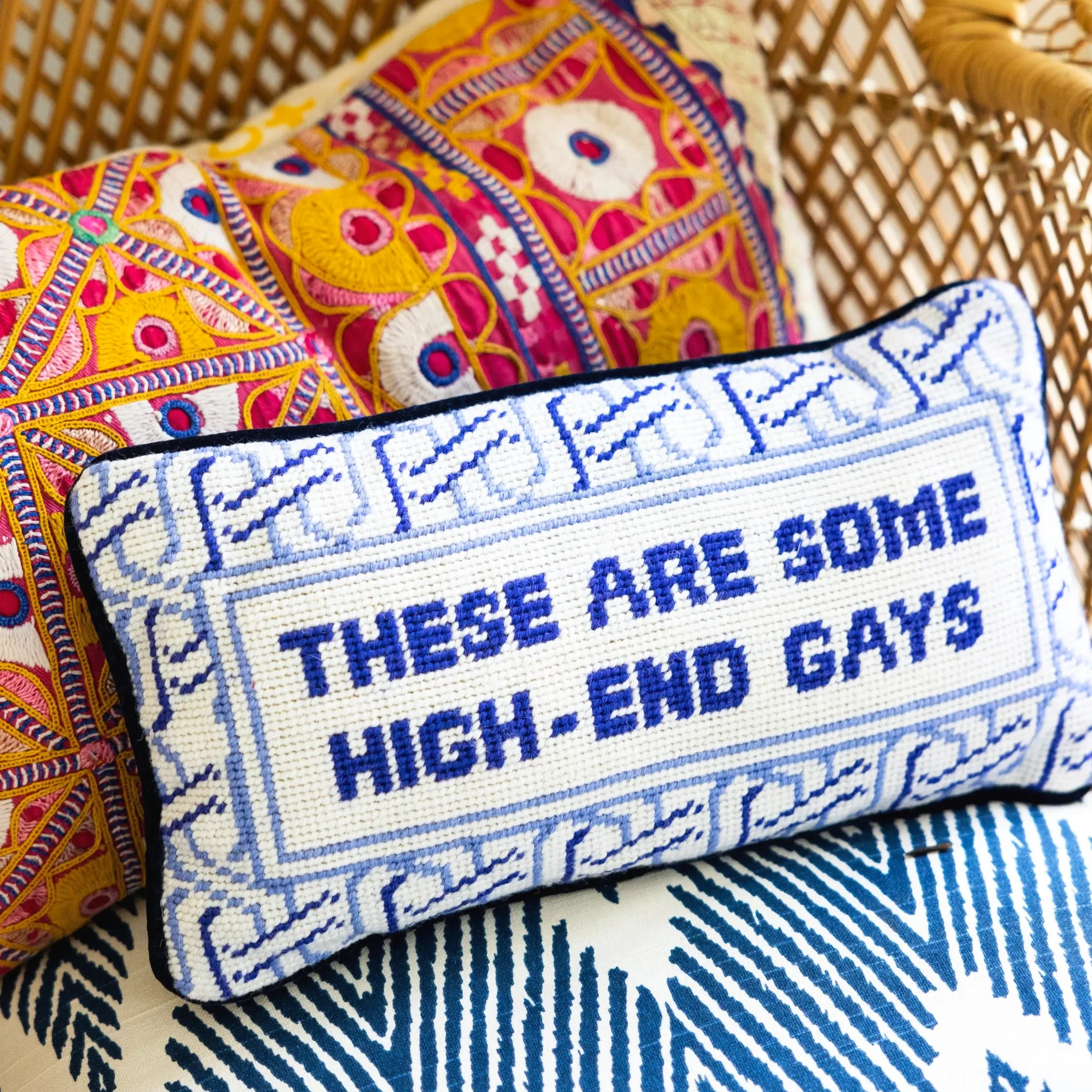High-End Gays LGBTQ luxury needlepoint pillow for living room bedroom pride home decor accent piece