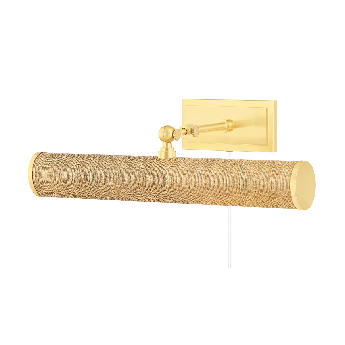 Brass grasscloth picture light, textured wall light fixture for dining room, study, or bedroom walls