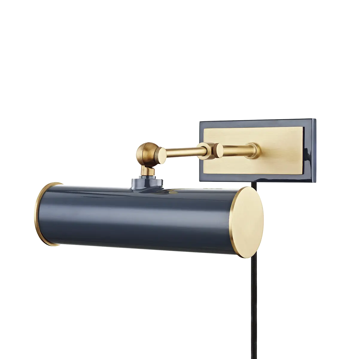 Plug-in navy brass sconce, stylish versatile wall light for living room, bedroom or office walls