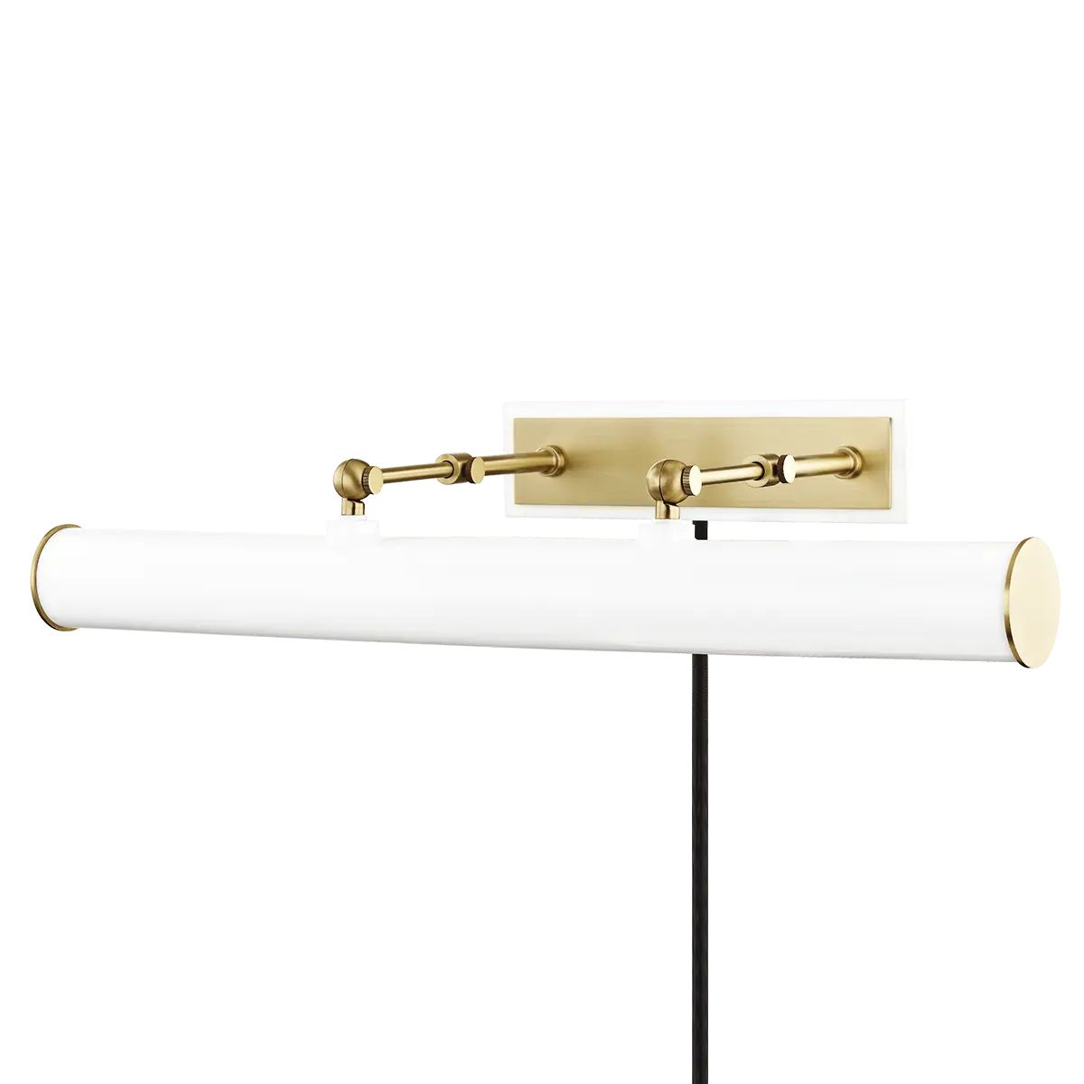 Plug-in brass and white wall sconce, stylish small lighting fixture for bedroom, hallway or study décor