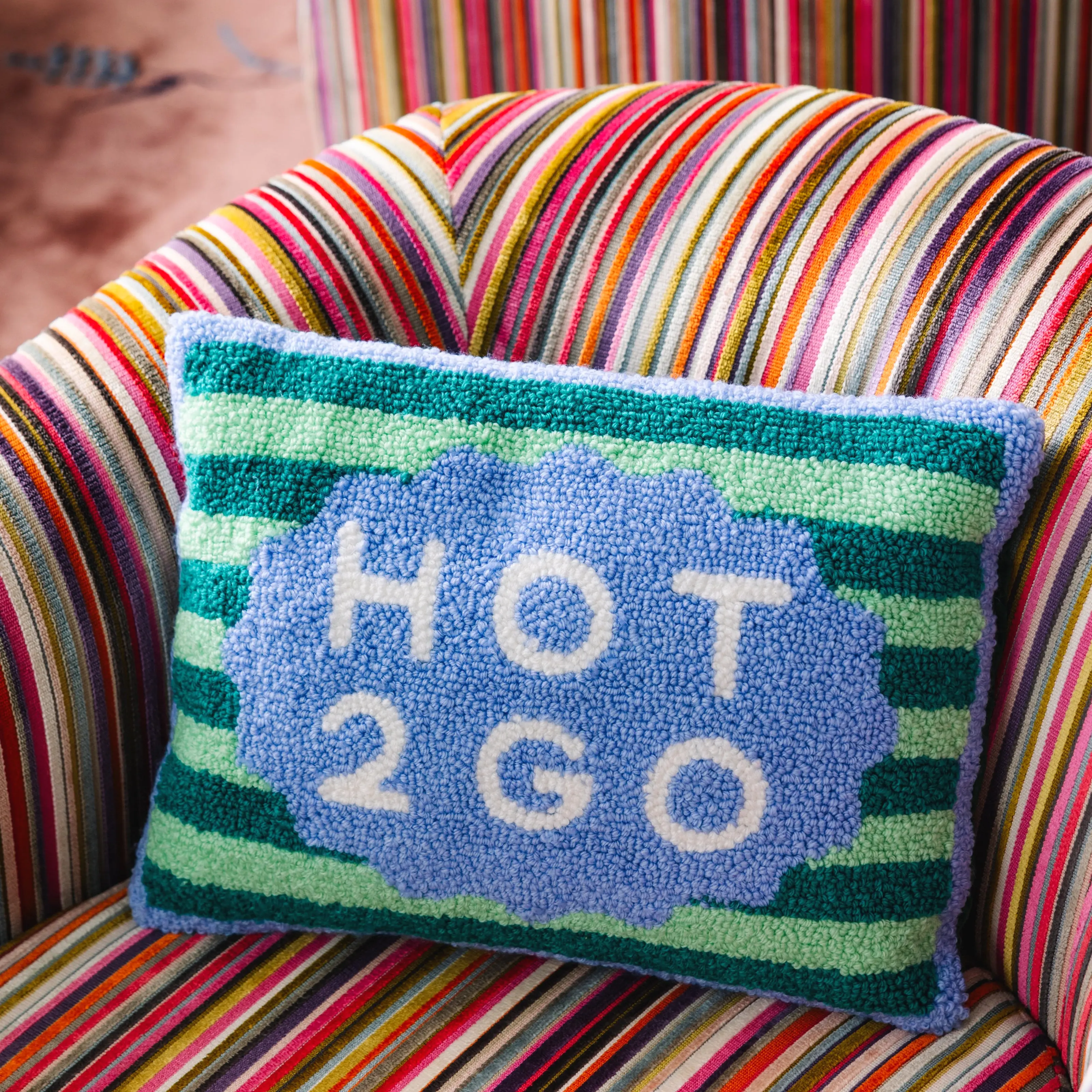 Hot To Go hook pillow for trendy bedroom or dorm.