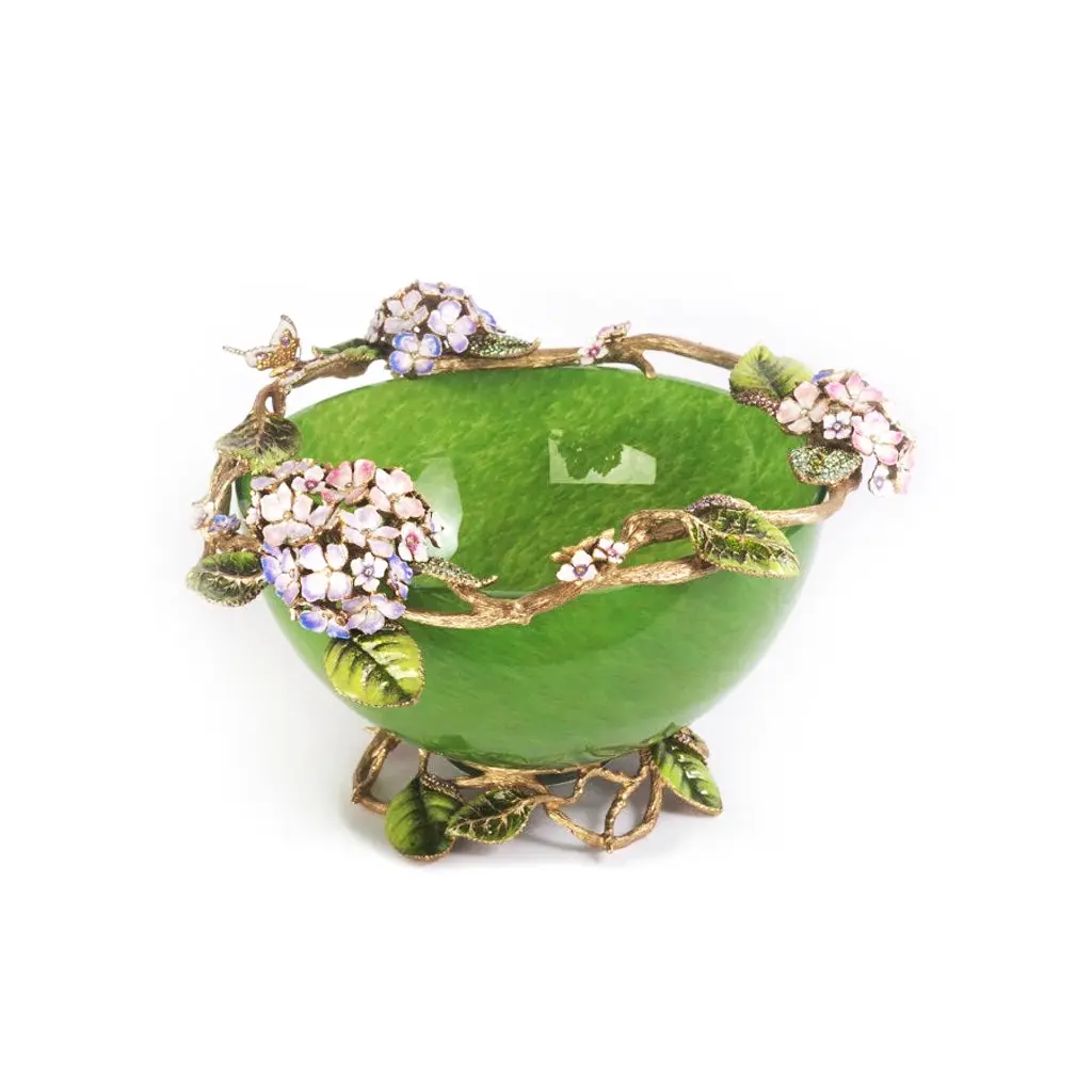 Jay Strongwater Sophie Hydrangea Green Glass Bowl decorative floral glass bowl for dining or bedroom