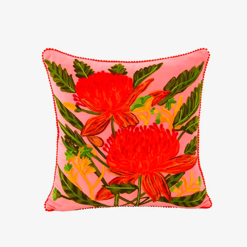 Blush floral velvet pillow for bedroom decor by Karma Living
