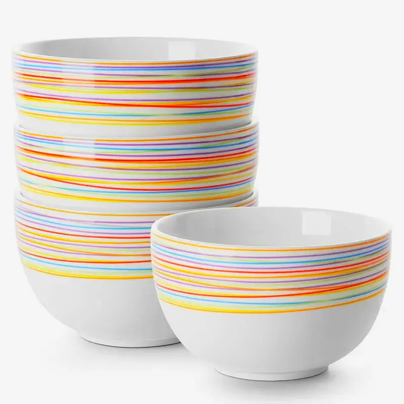 Large blue ceramic soup bowl set 4 pack kitchen dinnerware.