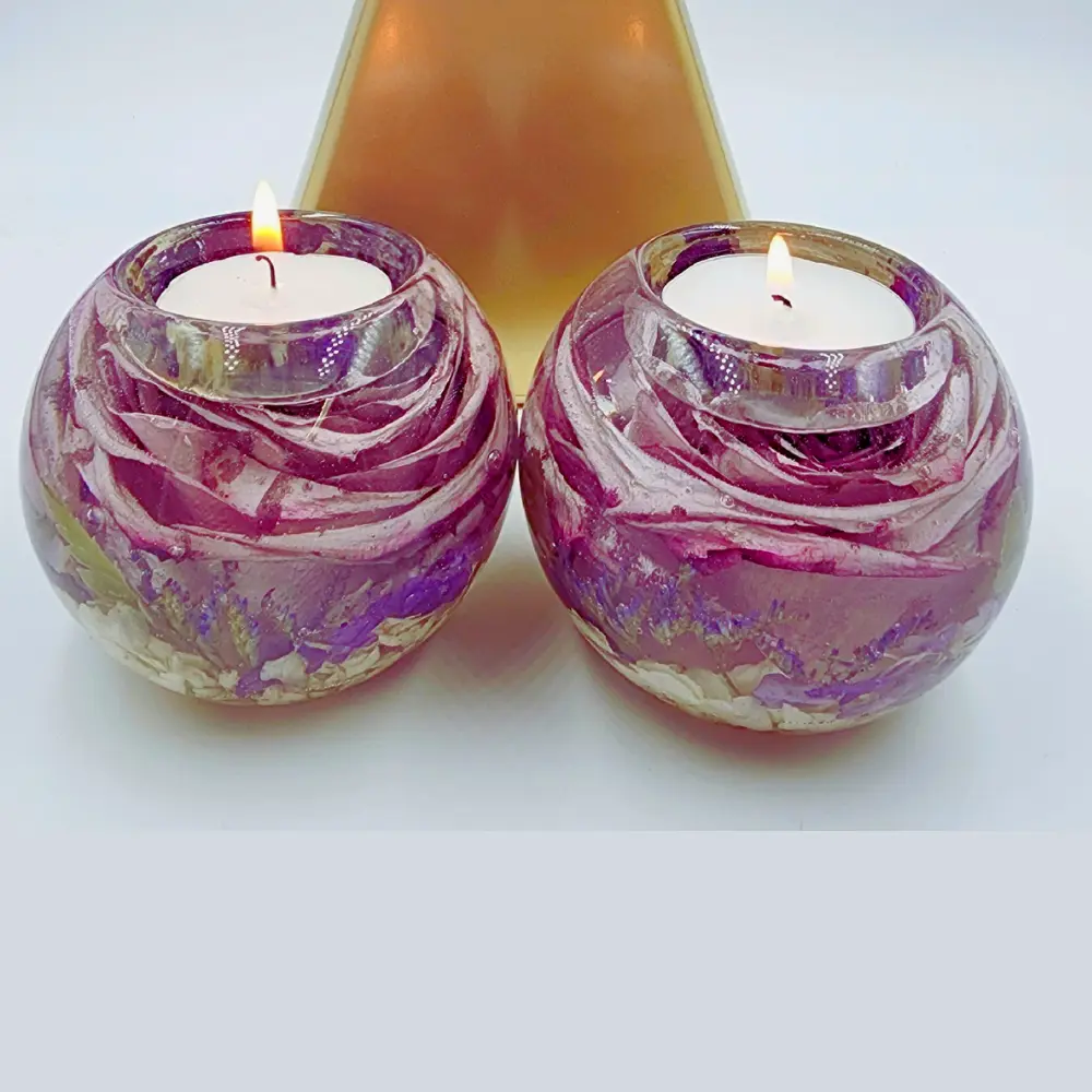 Wedding decor resin tealight holder. Large floral resin centerpiece.