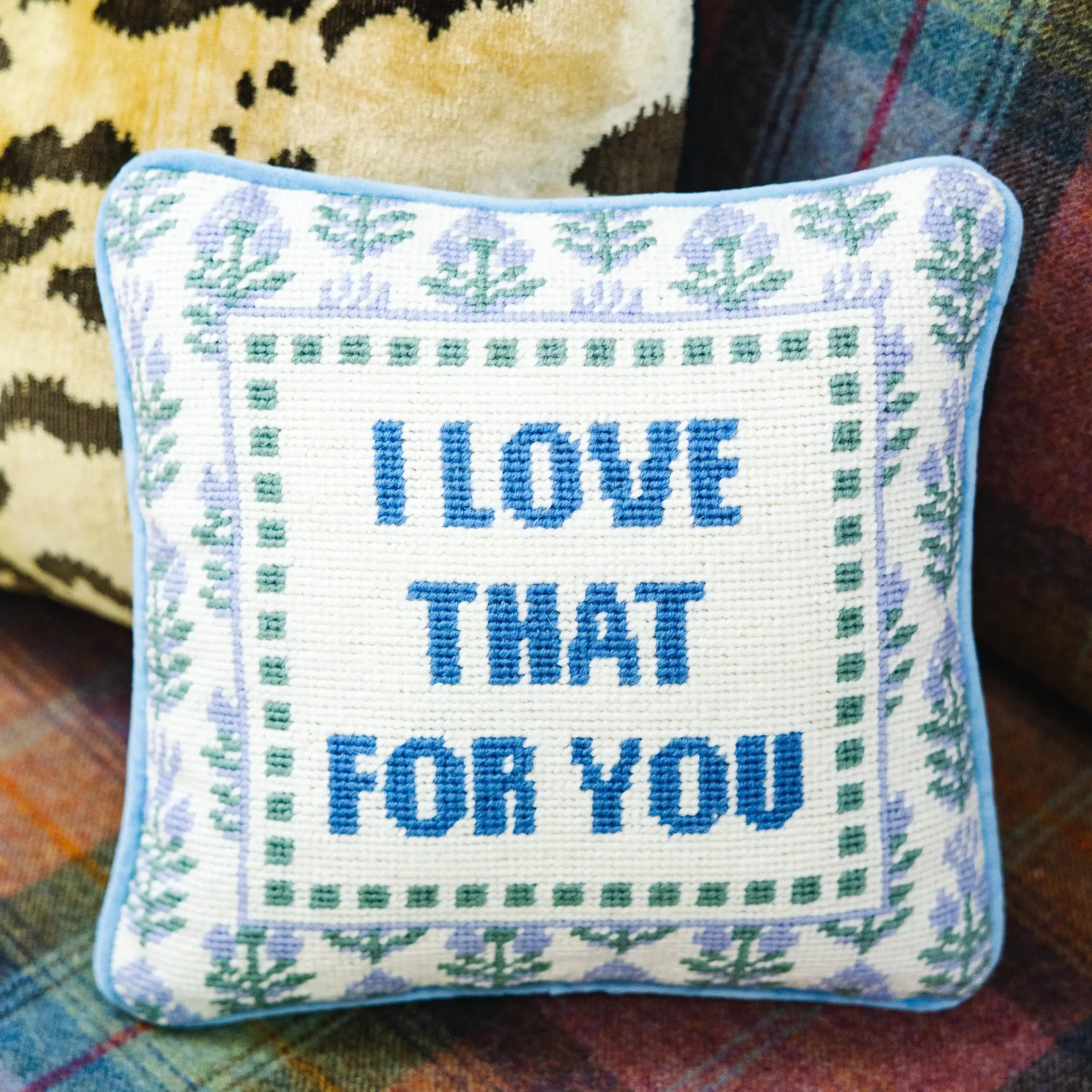 Love That For You supportive needlepoint lumbar pillow for living room bedroom friendship home decor