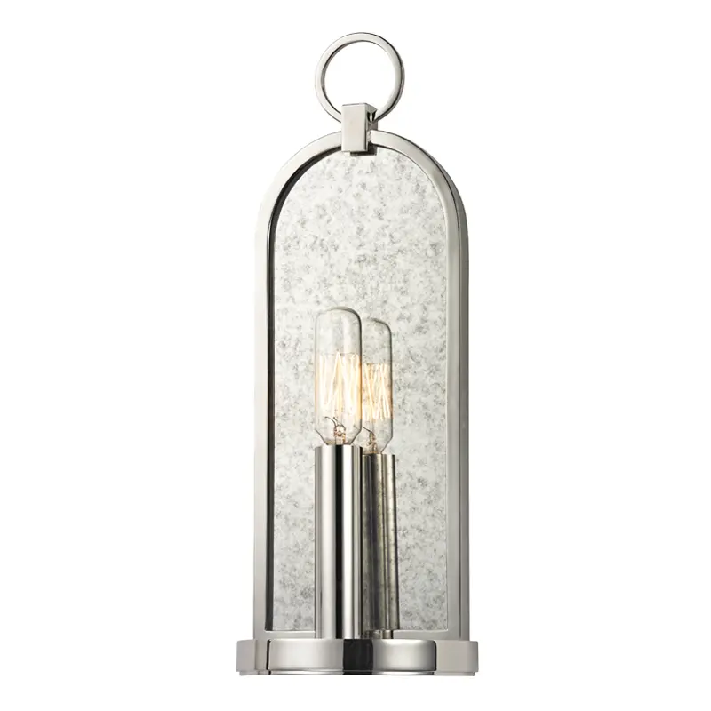 Polished nickel wall sconce, modern sleek wall lighting fixture for bathroom or hallway décor
