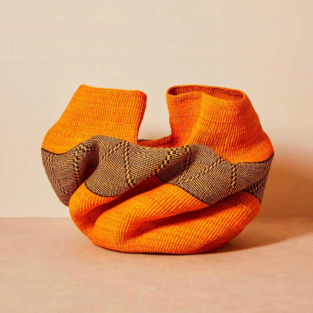 Natural black man and woman straw basket. Woven home decor storage basket.