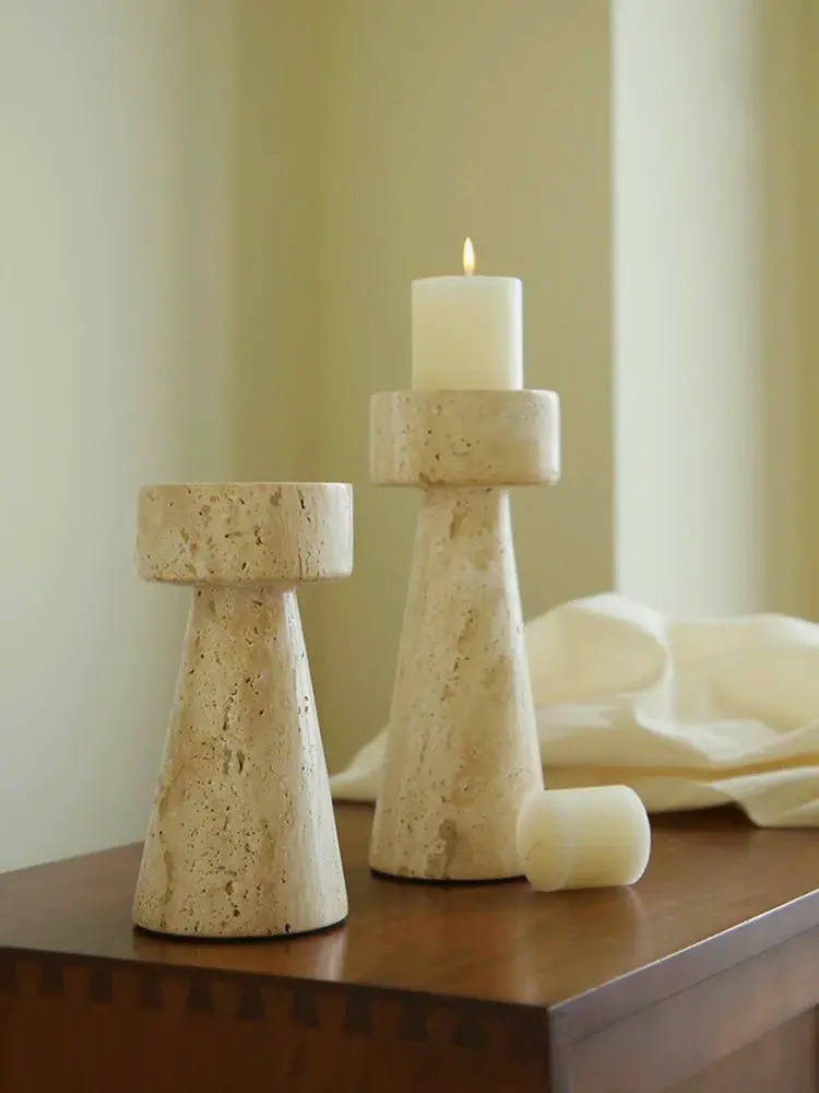 Tall & short marble candle holder set perfect for luxury home decor centerpiece or minimalist interior styling.