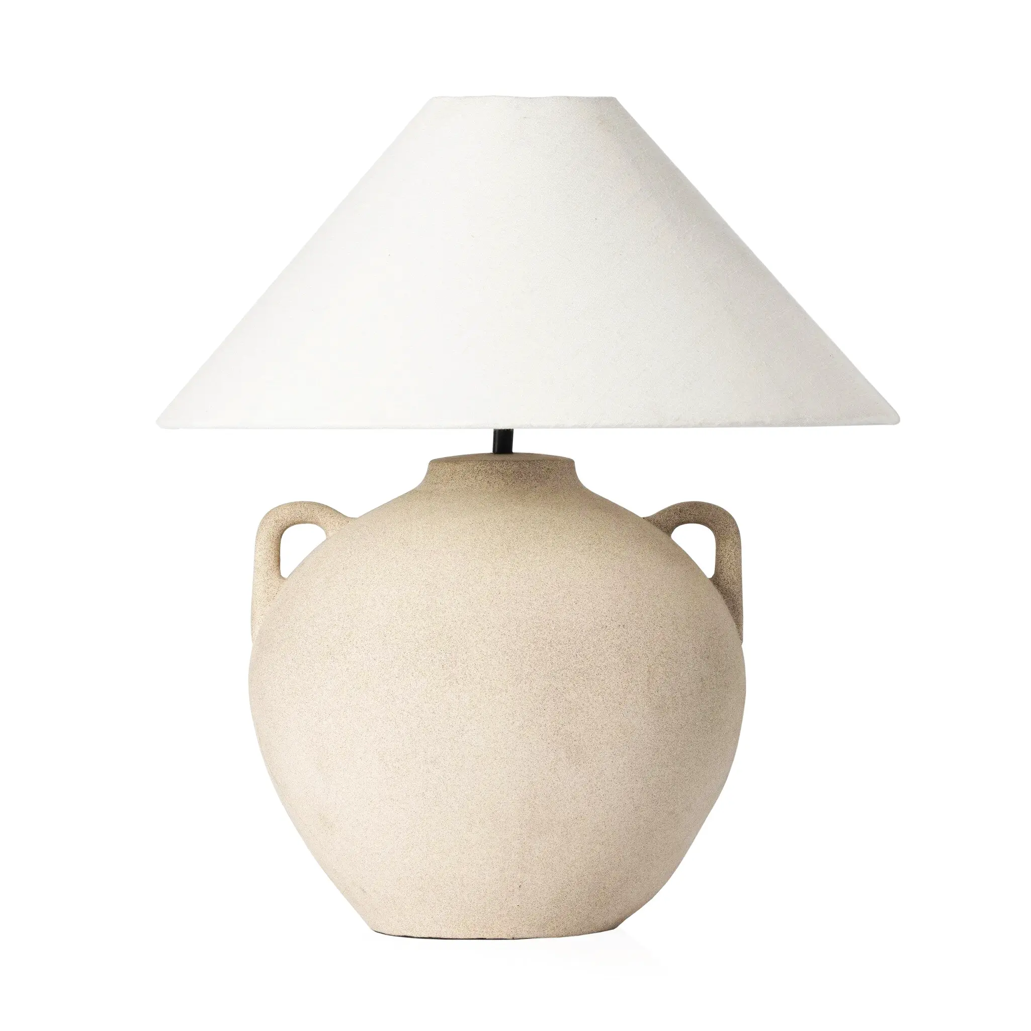 Mays sand porcelain table lamp with linen shade for neutral bedroom or living spaces