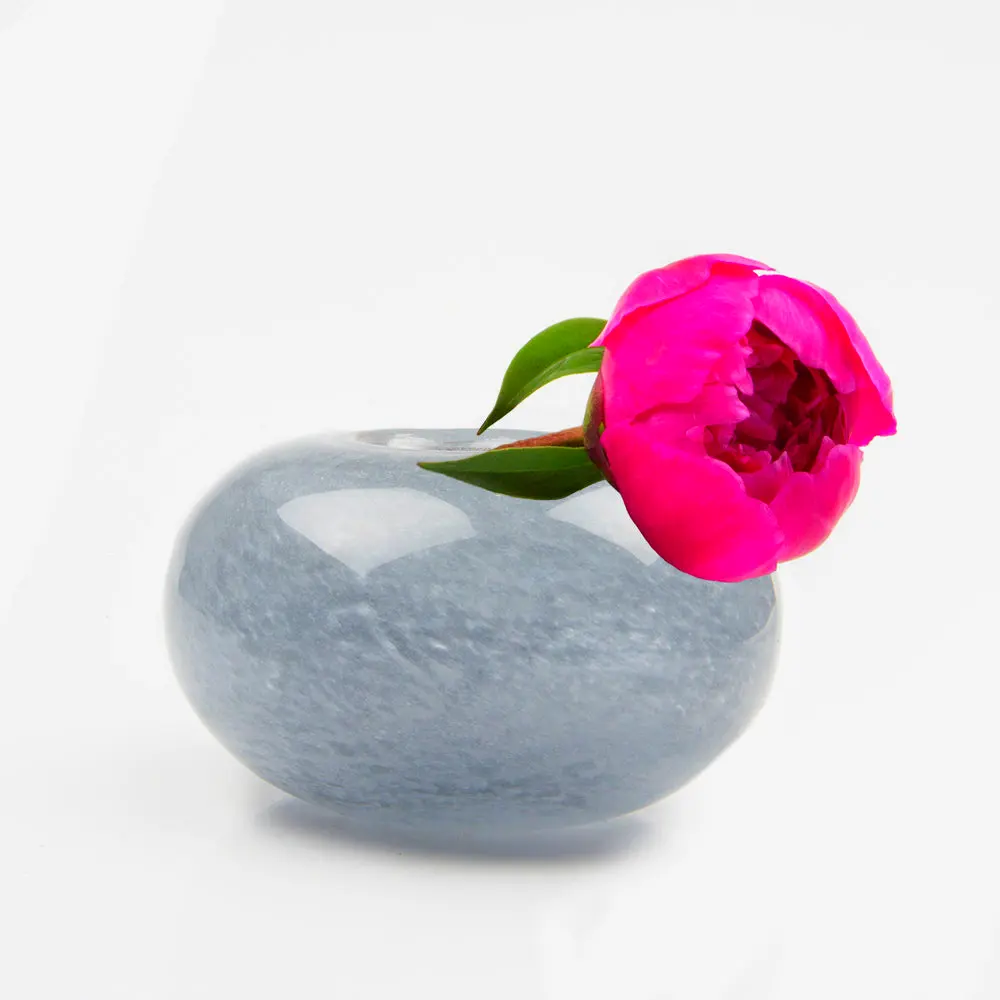Modern ice blue glass flower vase oval shaped centerpiece for living room or office desk decor
