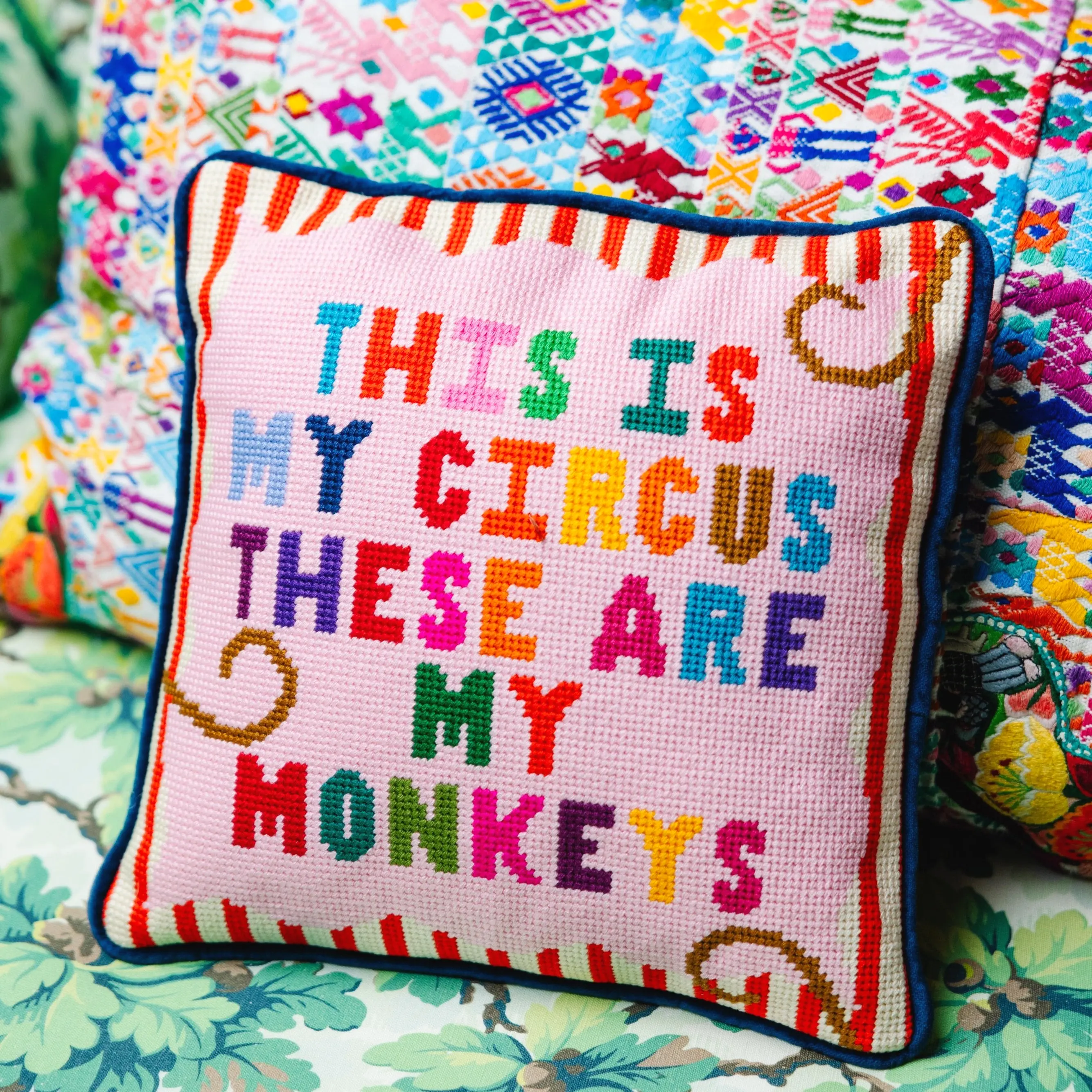 My Circus playful needlepoint pillow for living room bedroom office funny home decor accent statement