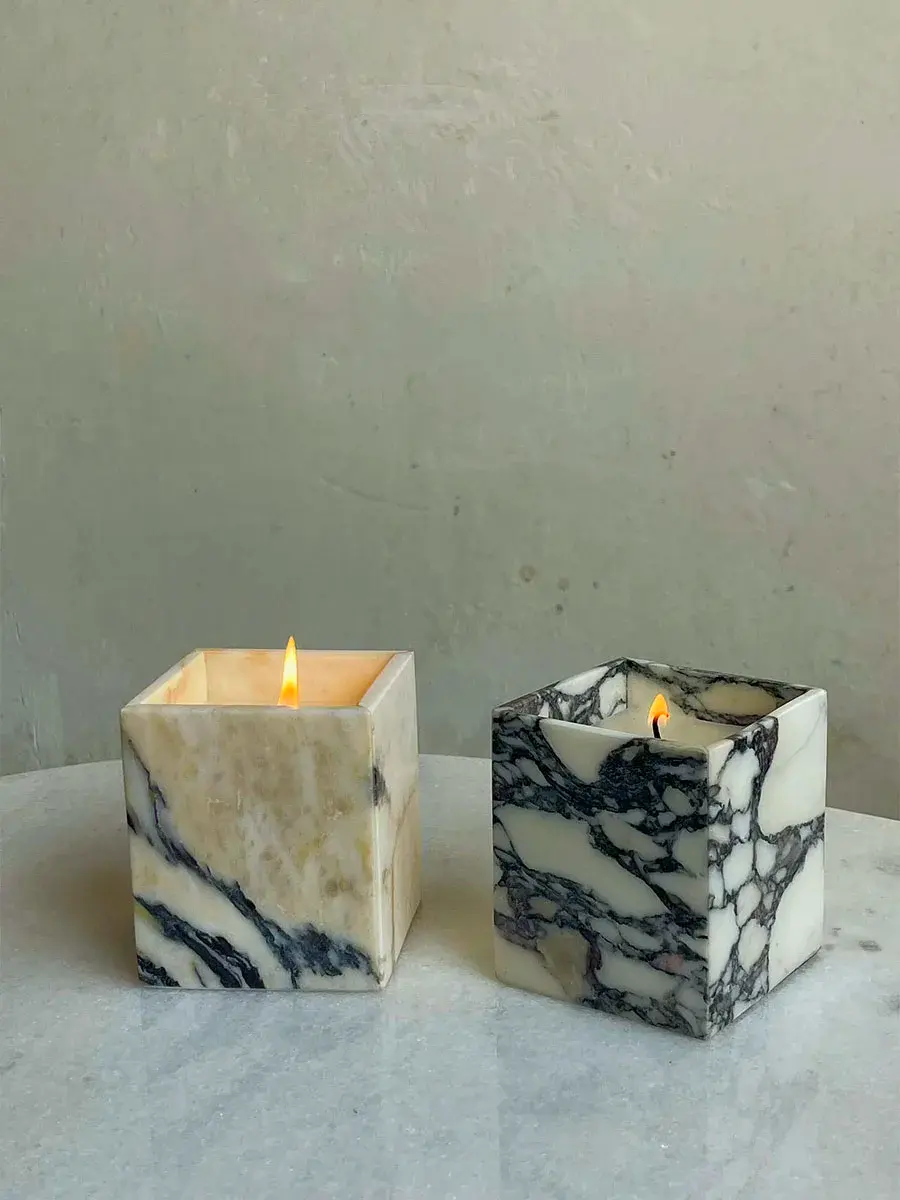 Luxurious Natural Stone Candle in various premium marble varieties elegant coffee table centerpiece or bathroom vanity decor