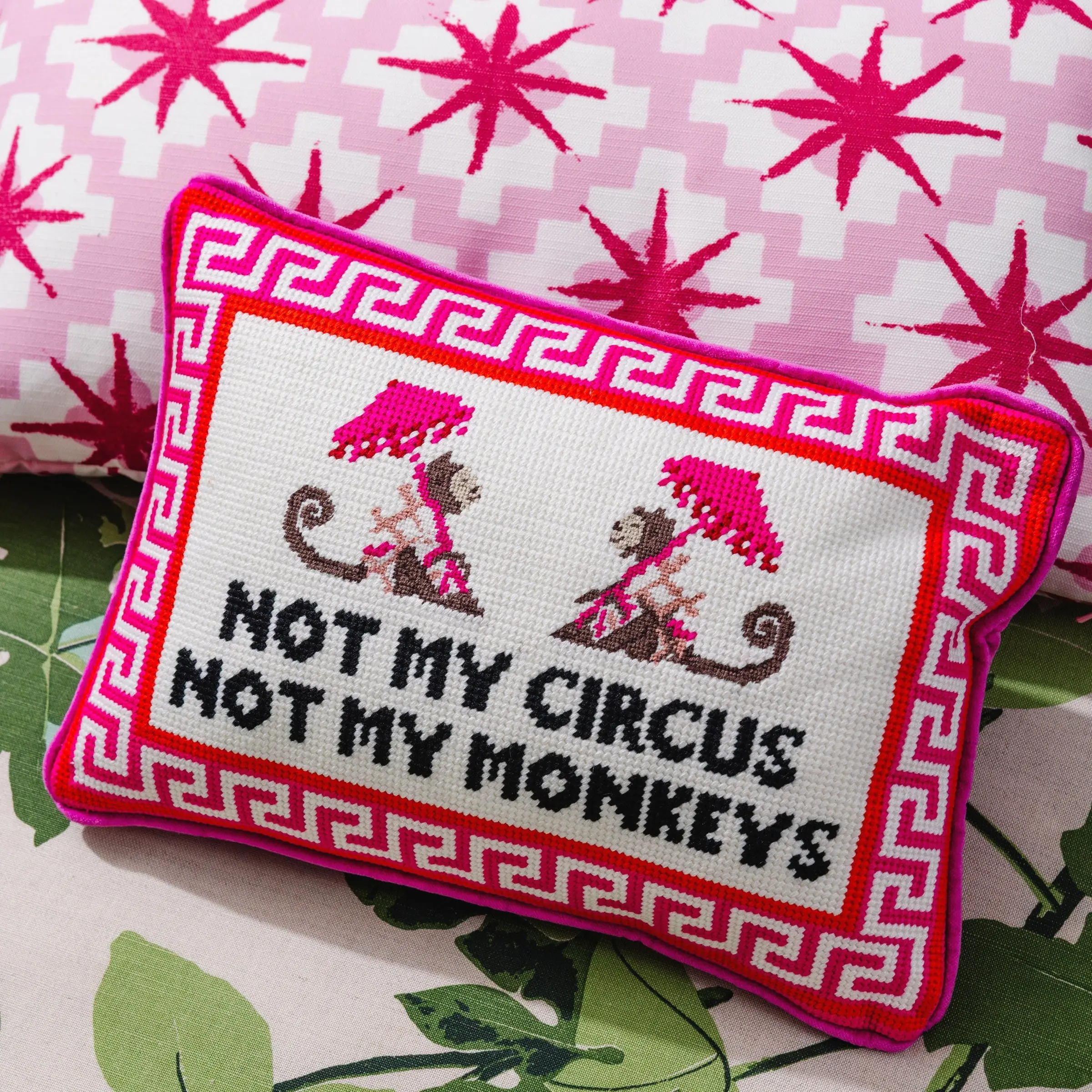Not My Circus humorous needlepoint throw pillow for living room office bedroom funny home decor accent
