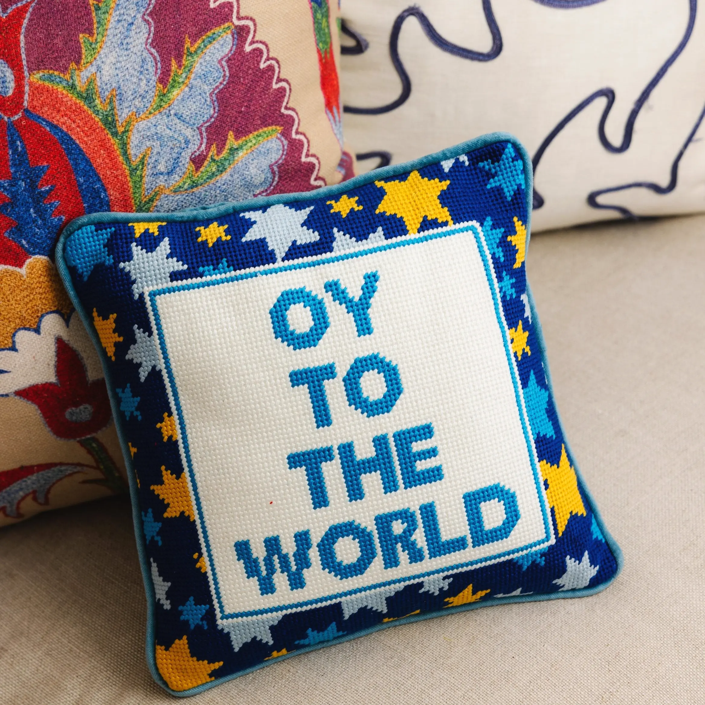 Oy Chanukah Jewish holiday needlepoint square pillow for Hanukkah living room bedroom festive decor
