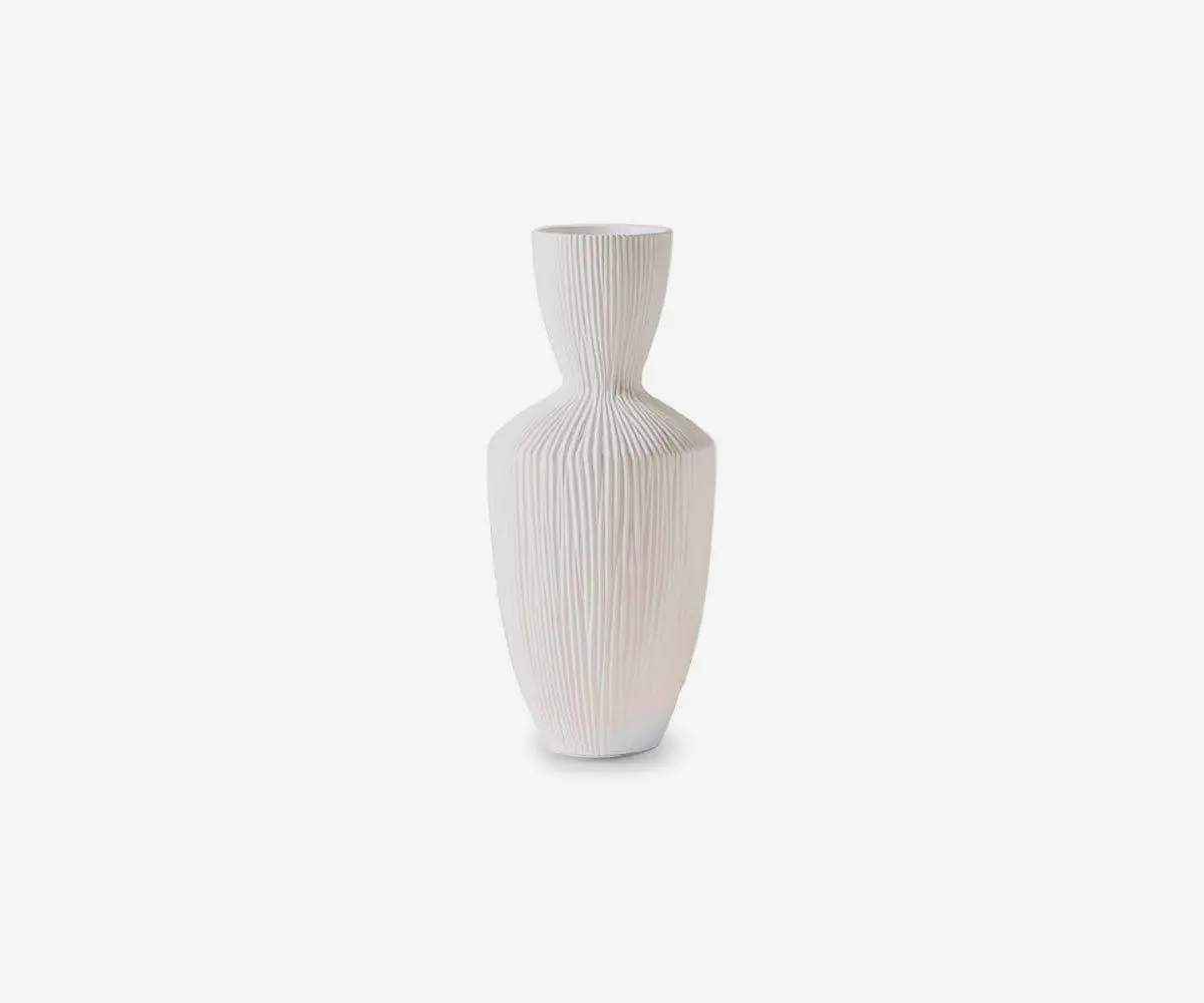 Pagoda II ceramic vase in white & rust for living room or dining room.